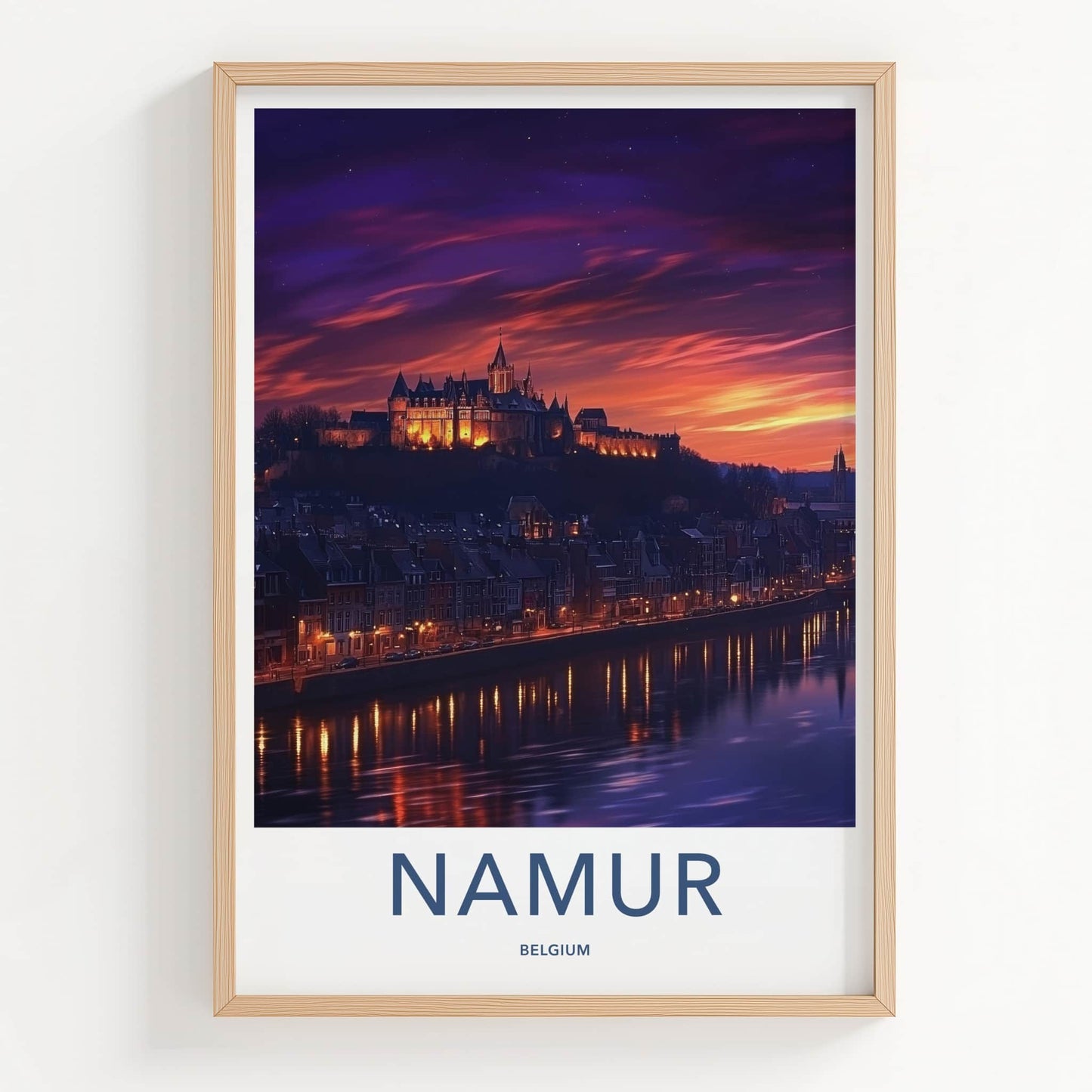 Namur Poster - Belgium Travel Art - Castle Twilight Glow Wall Decor