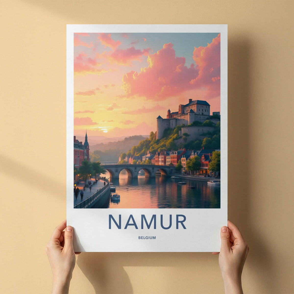 Namur Poster - Belgium Travel Art - Historic River Sunset Home Decor