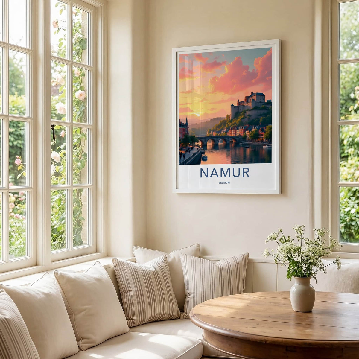 Namur Poster - Belgium Travel Art - Historic River Sunset Home Decor
