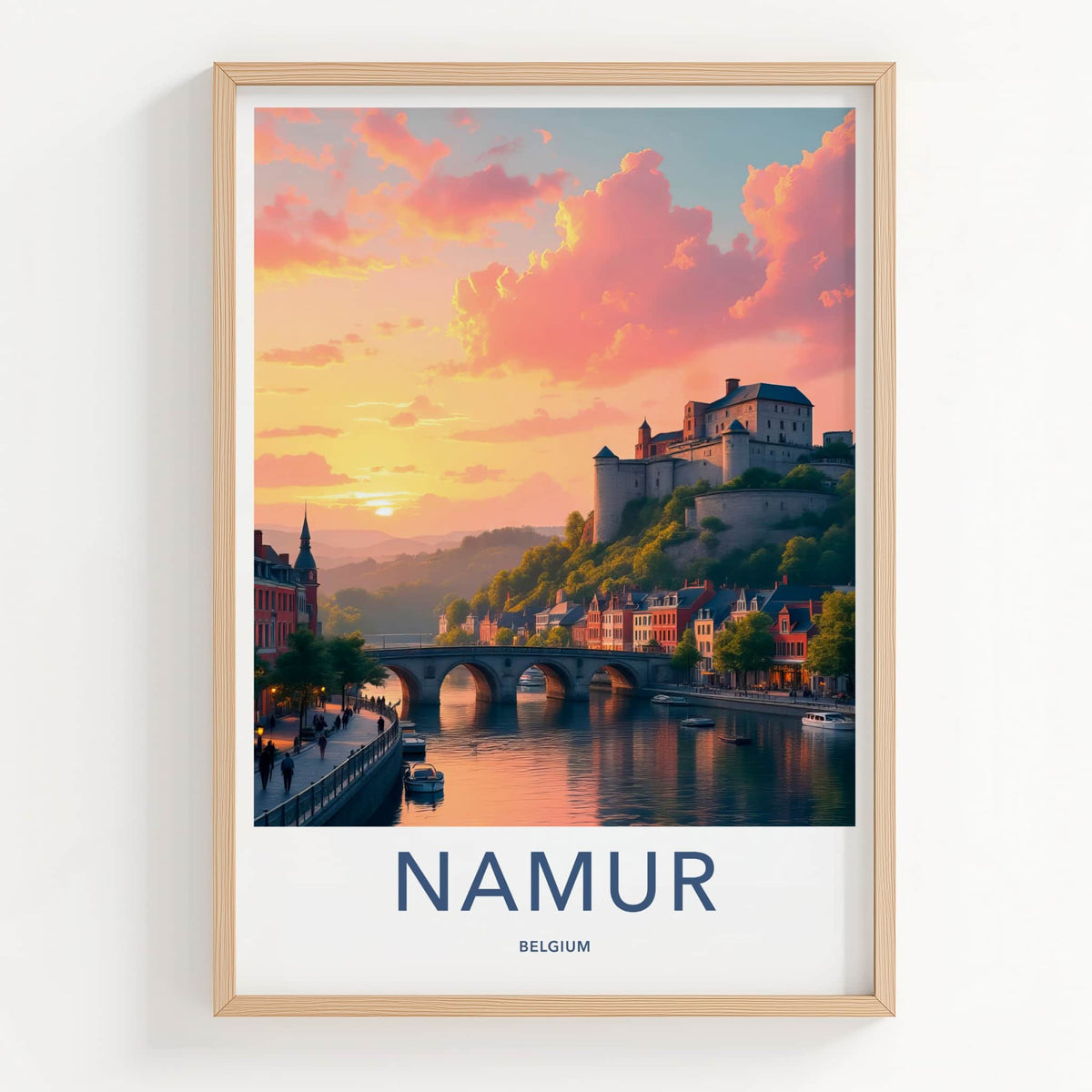 Namur Poster - Belgium Travel Art - Historic River Sunset Home Decor
