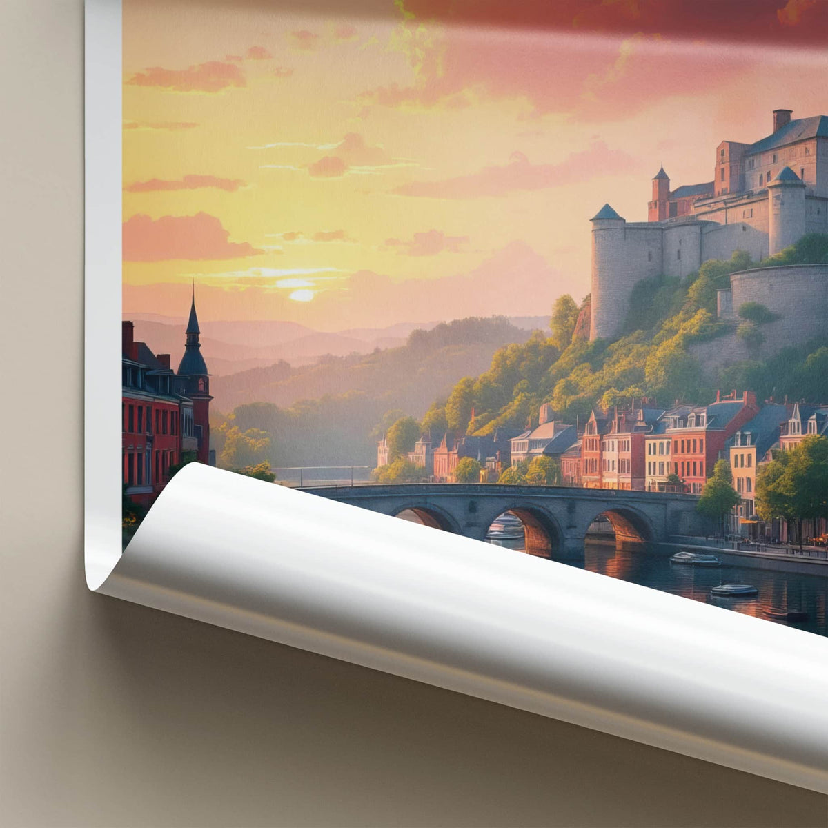 Namur Poster - Belgium Travel Art - Historic River Sunset Home Decor