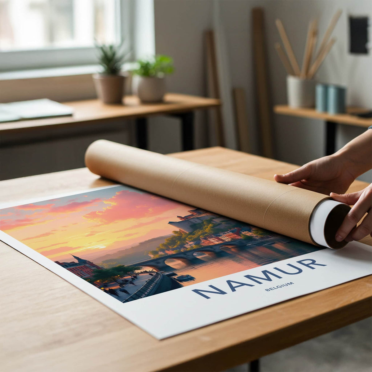 Namur Poster - Belgium Travel Art - Historic River Sunset Home Decor