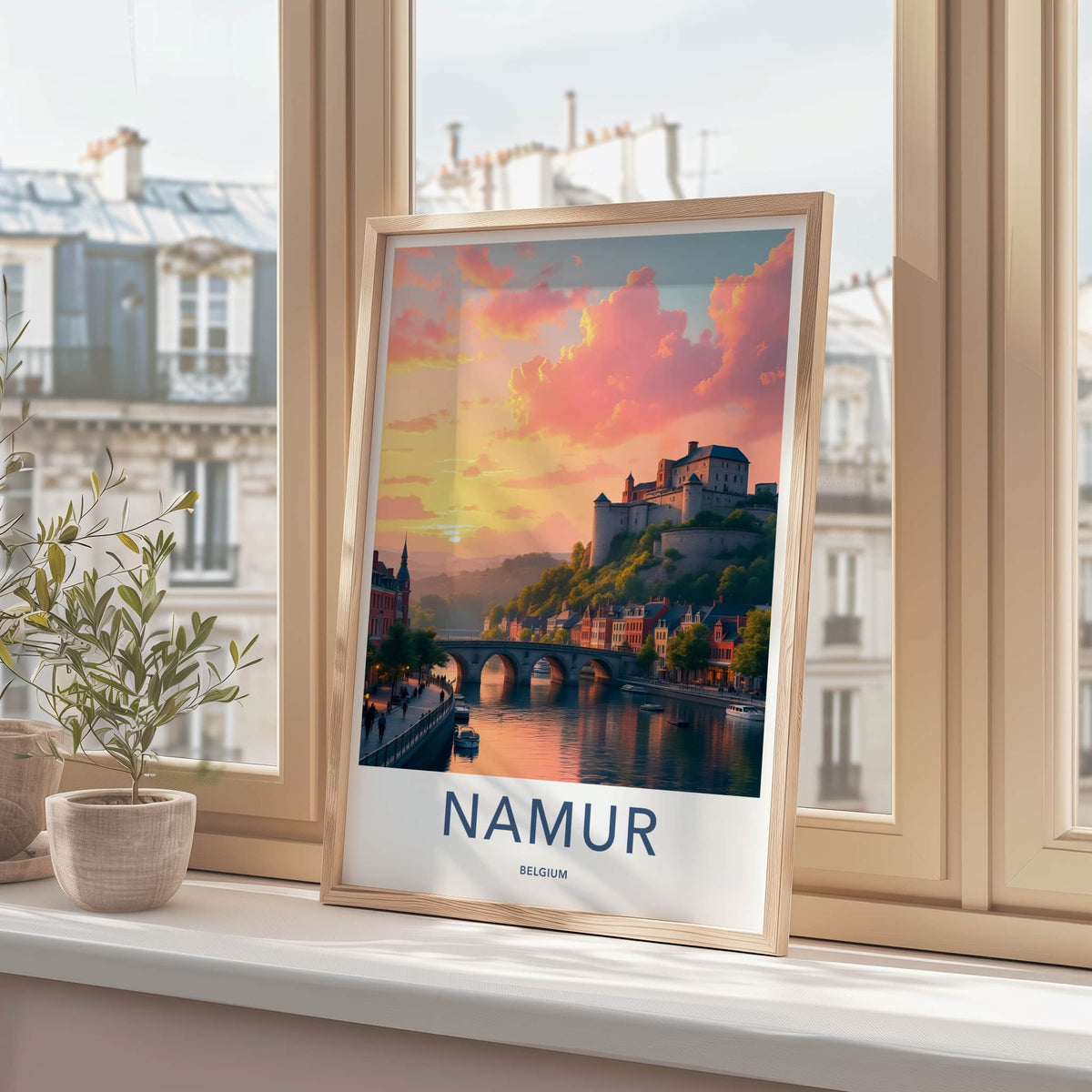 Namur Poster - Belgium Travel Art - Historic River Sunset Home Decor