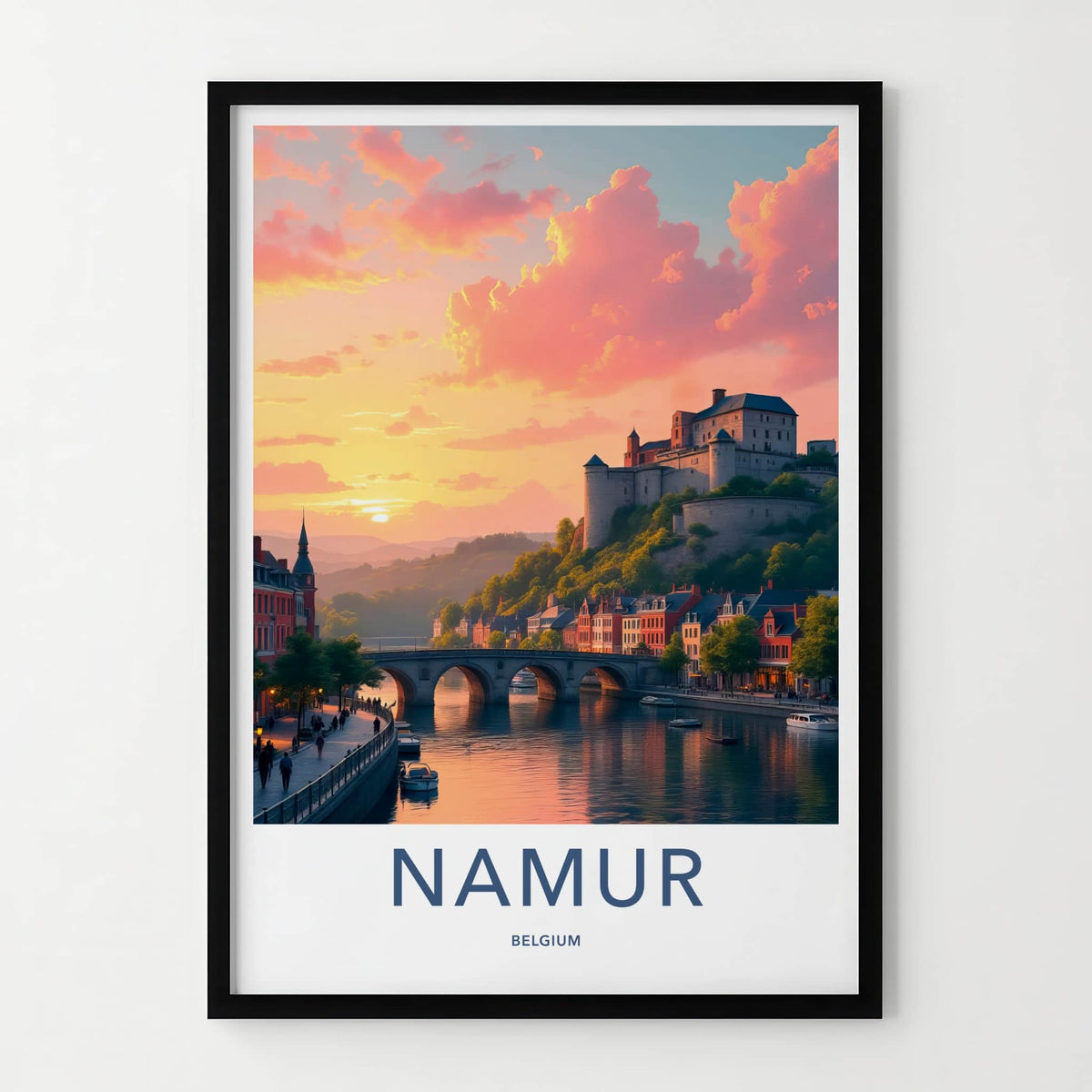 Namur Poster - Belgium Travel Art - Historic River Sunset Home Decor