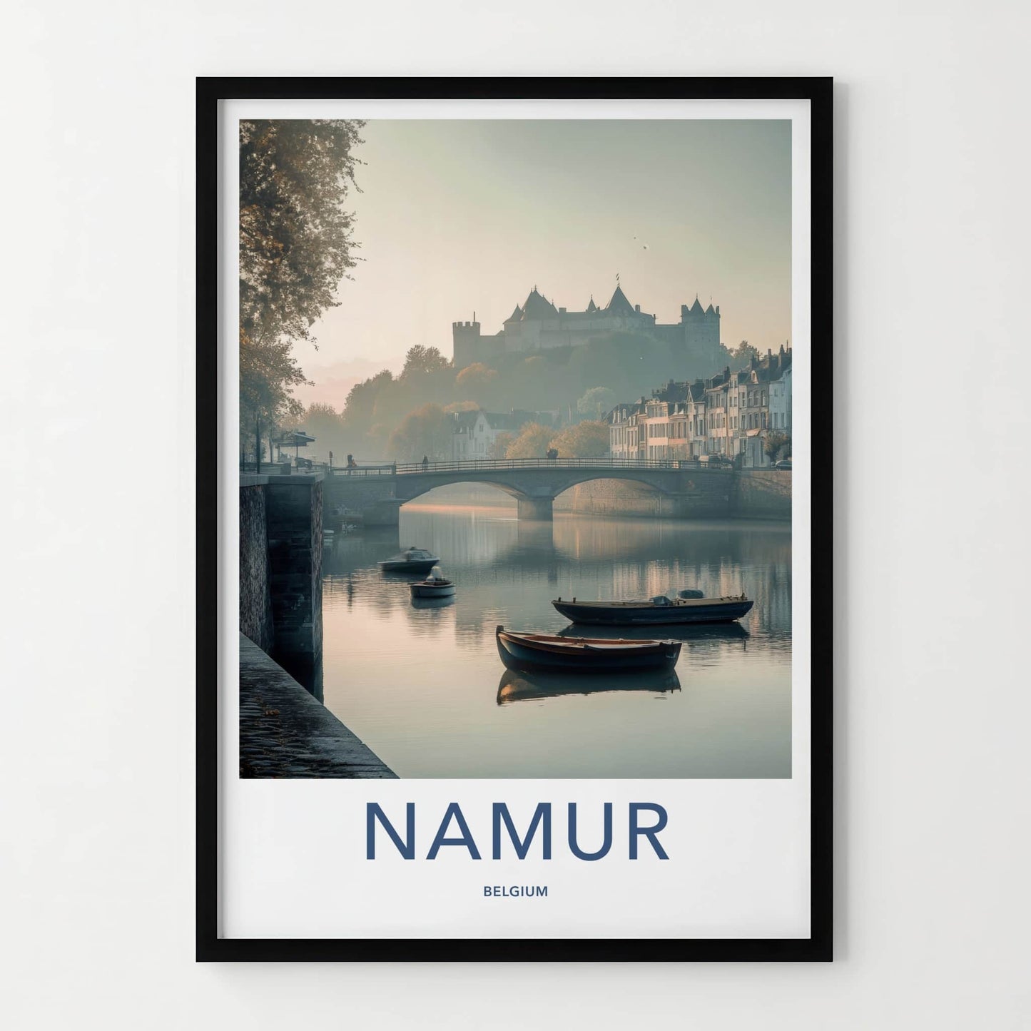 Namur Poster - Belgium Travel Art - Misty River Castle Home Decor