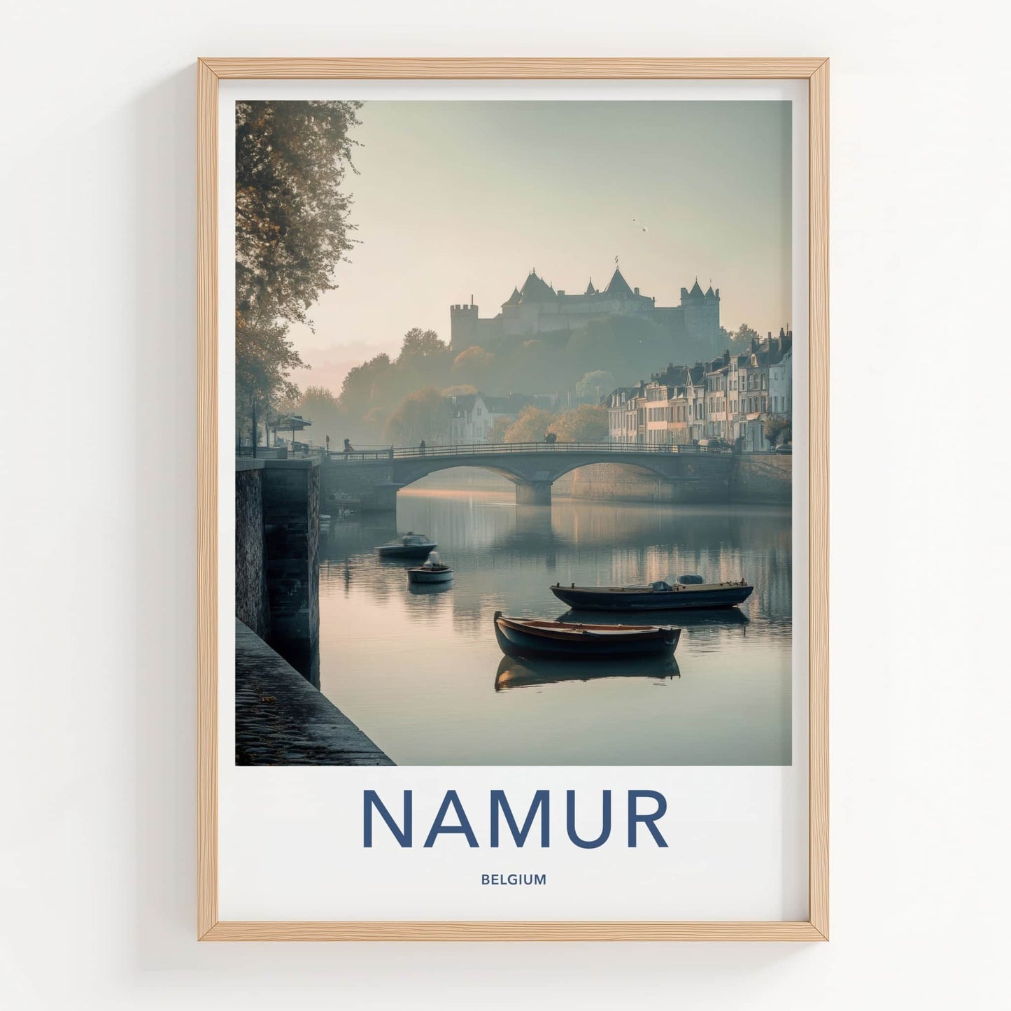 Namur Poster - Belgium Travel Art - Misty River Castle Home Decor
