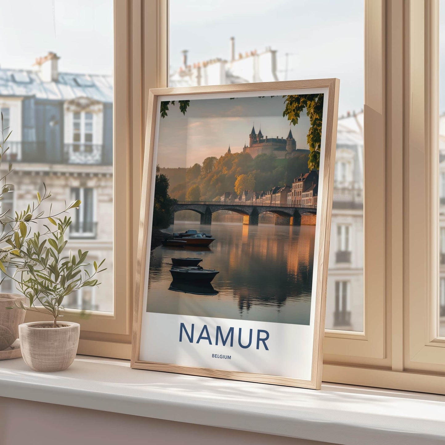 Namur Poster - Belgium Travel Art - Morning River Castle Home Decor
