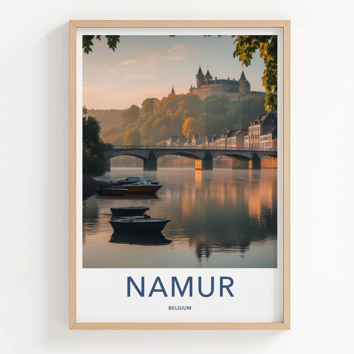 Namur Poster - Belgium Travel Art - Morning River Castle Home Decor