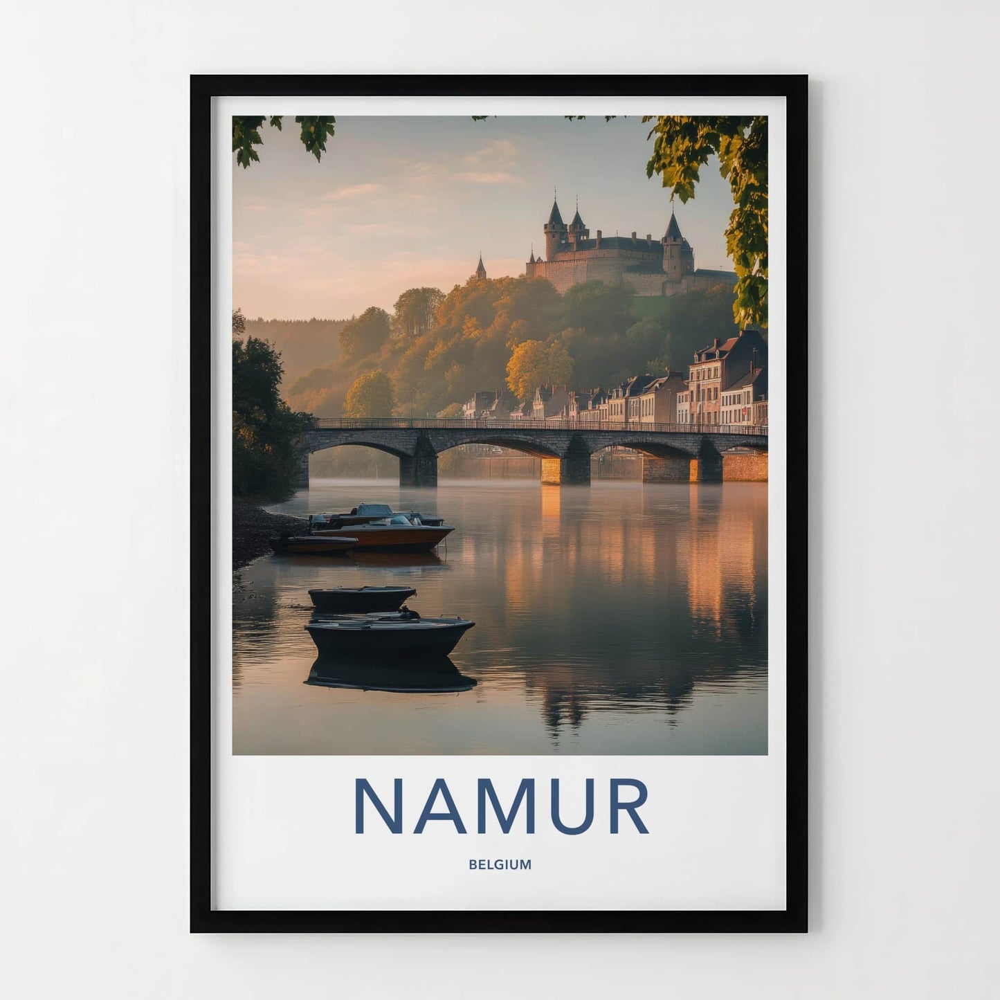 Namur Poster - Belgium Travel Art - Morning River Castle Home Decor