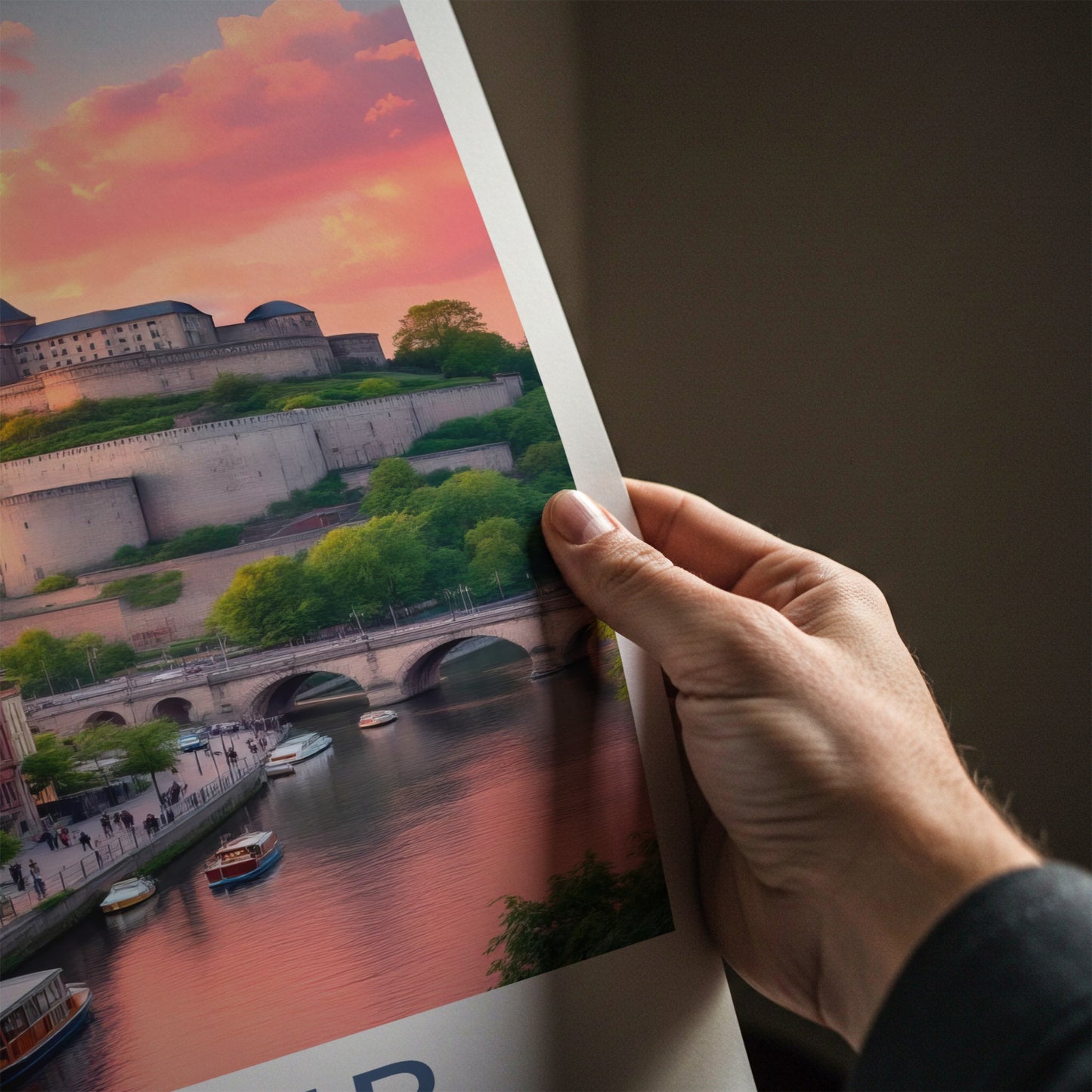 Namur Poster - Belgium Travel Art - Riverside Castle Sunset Home Decor