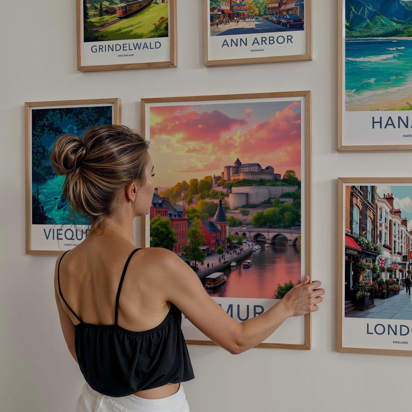 Namur Poster - Belgium Travel Art - Riverside Castle Sunset Home Decor