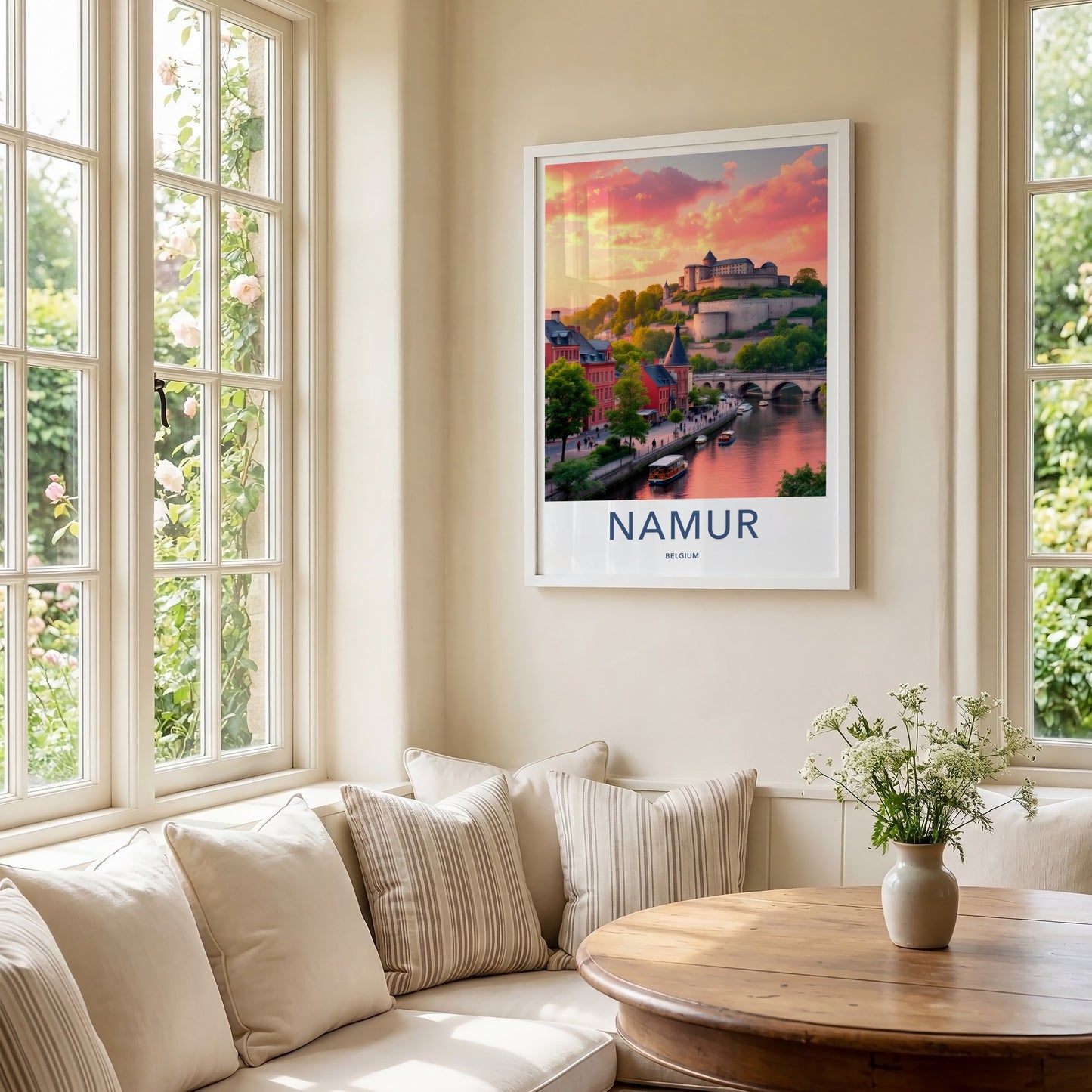 Namur Poster - Belgium Travel Art - Riverside Castle Sunset Home Decor