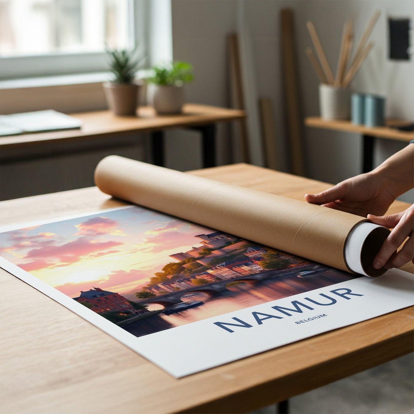 Namur Poster - Belgium Travel Art - Riverside Town Sunset Home Decor