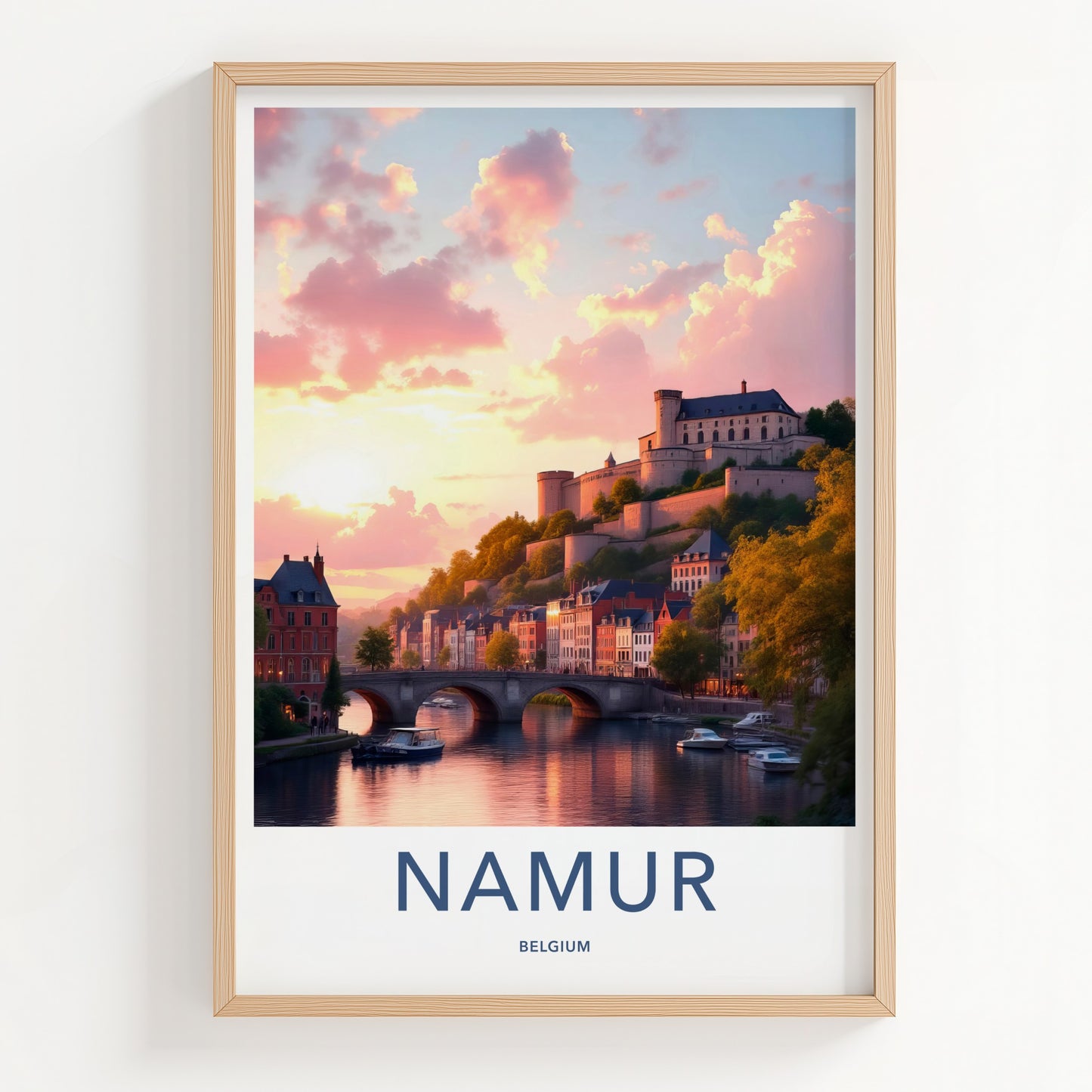 Namur Poster - Belgium Travel Art - Riverside Town Sunset Home Decor