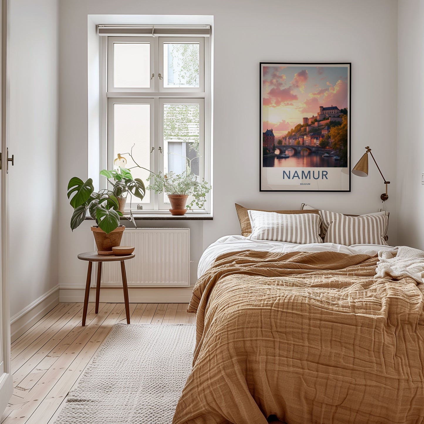 Namur Poster - Belgium Travel Art - Riverside Town Sunset Home Decor
