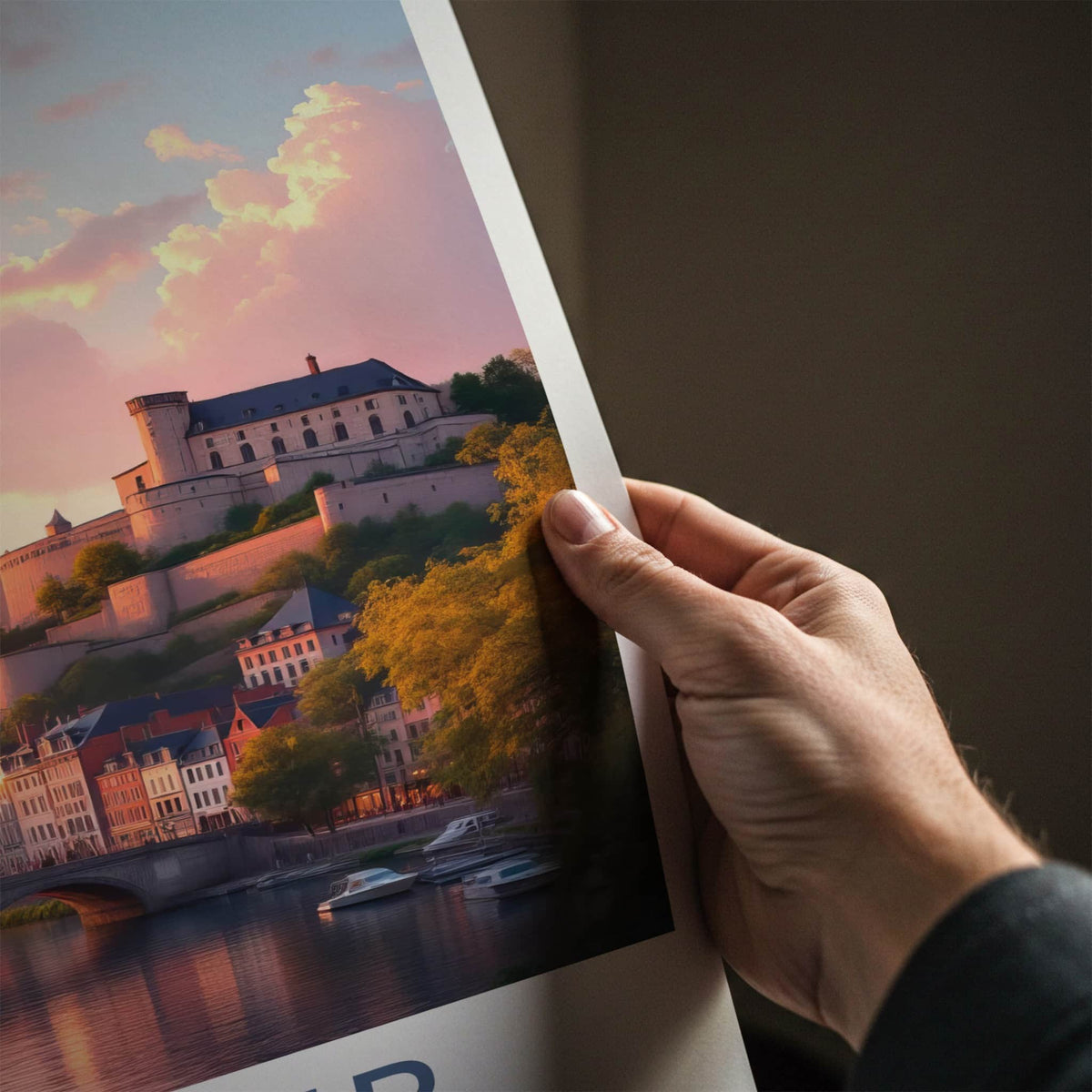 Namur Poster - Belgium Travel Art - Riverside Town Sunset Home Decor