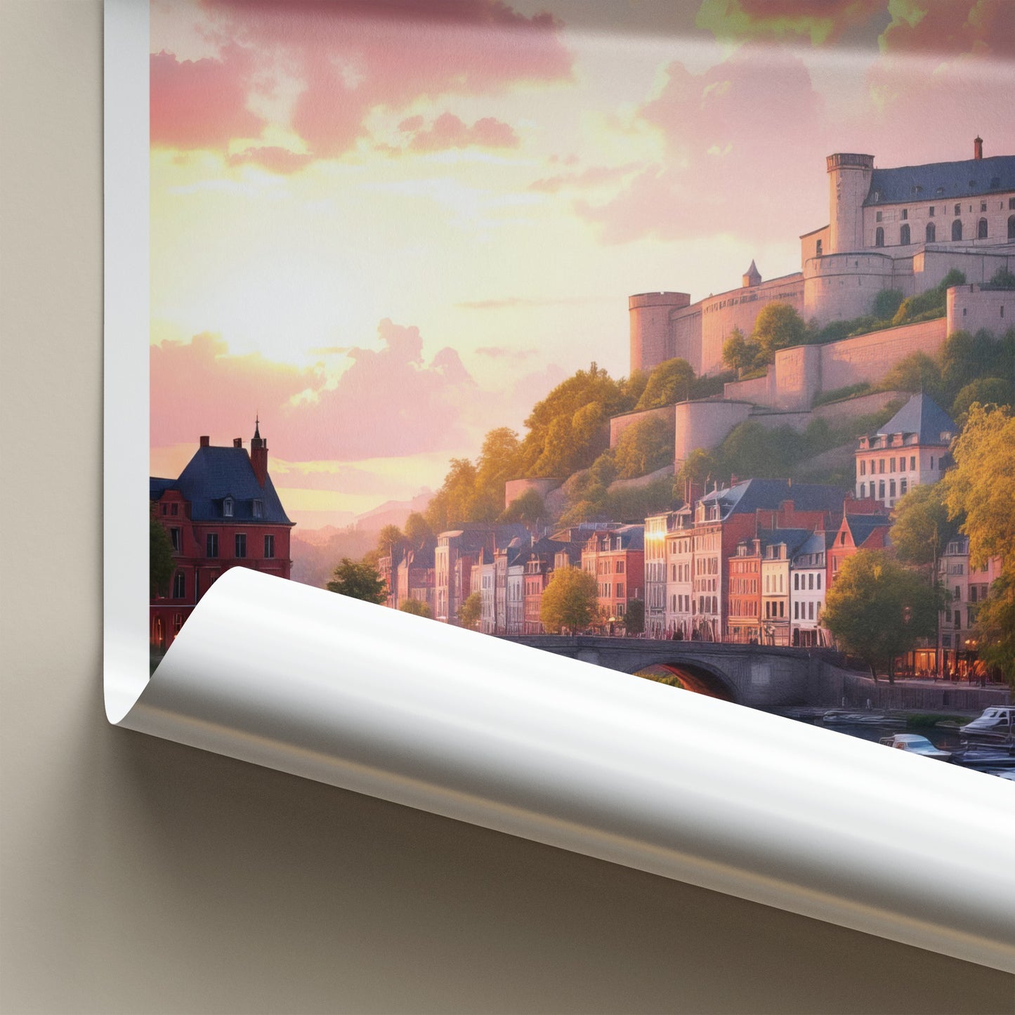 Namur Poster - Belgium Travel Art - Riverside Town Sunset Home Decor