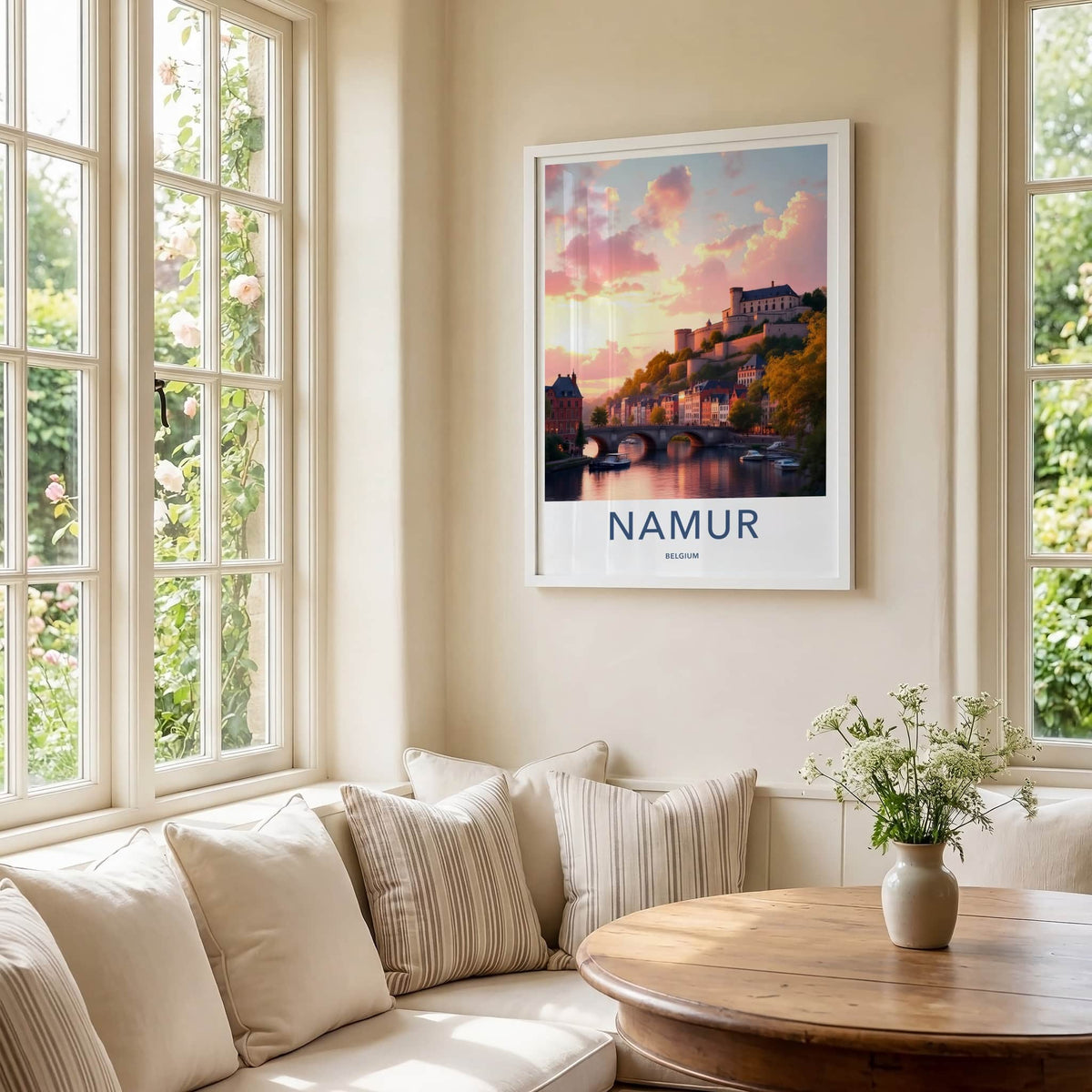 Namur Poster - Belgium Travel Art - Riverside Town Sunset Home Decor