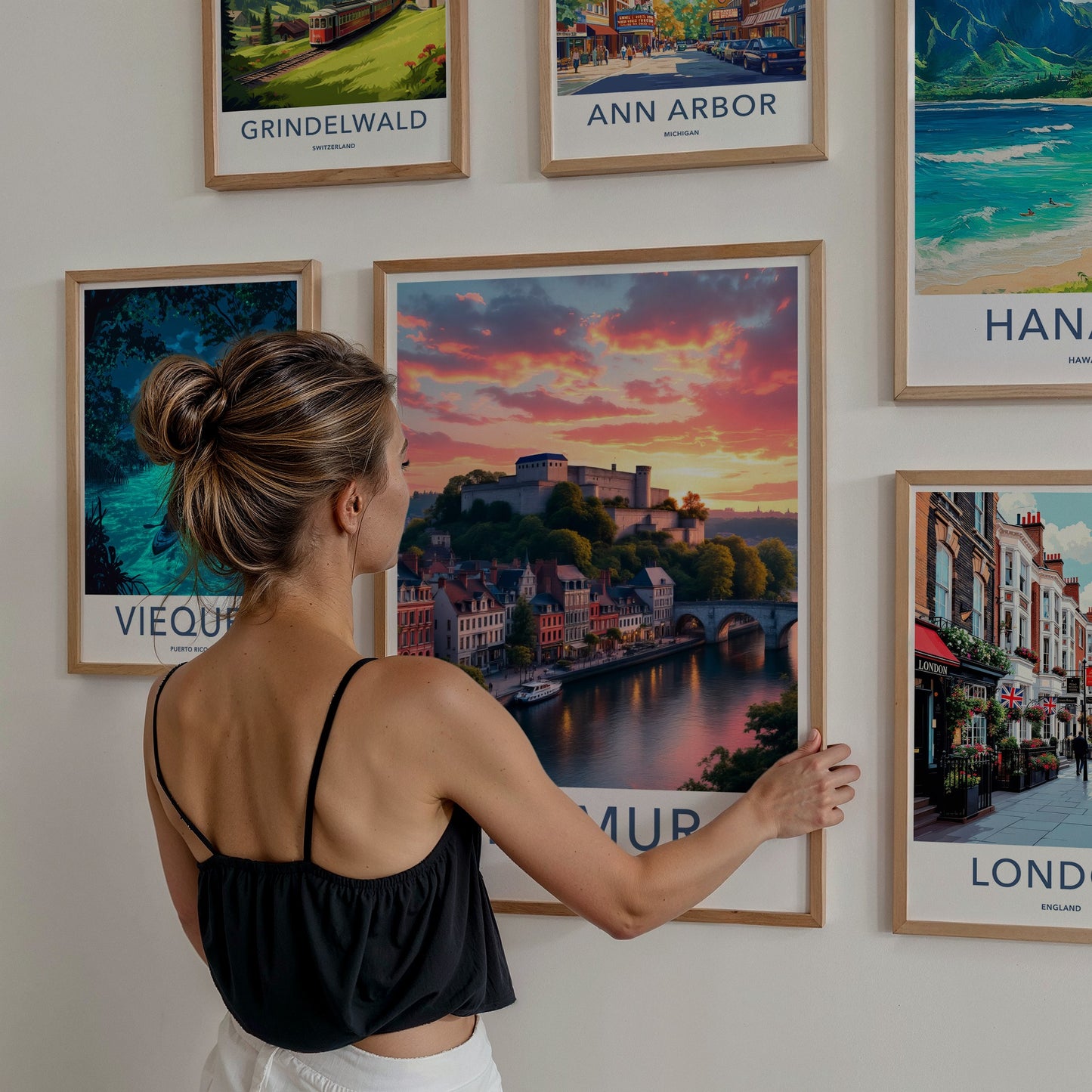 Namur Poster - Belgium Travel Art - Vibrant Sunset Citadel Home Decor