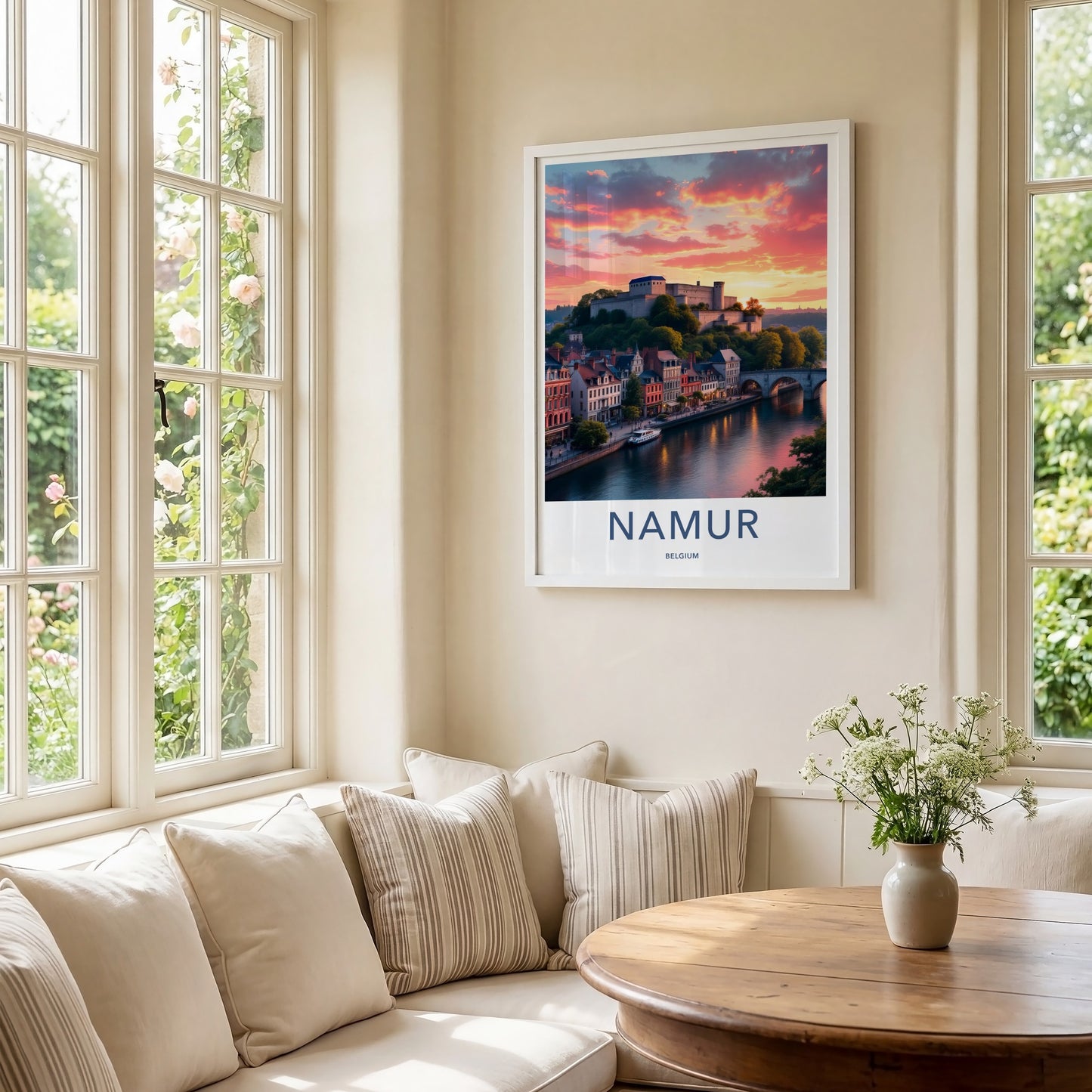 Namur Poster - Belgium Travel Art - Vibrant Sunset Citadel Home Decor