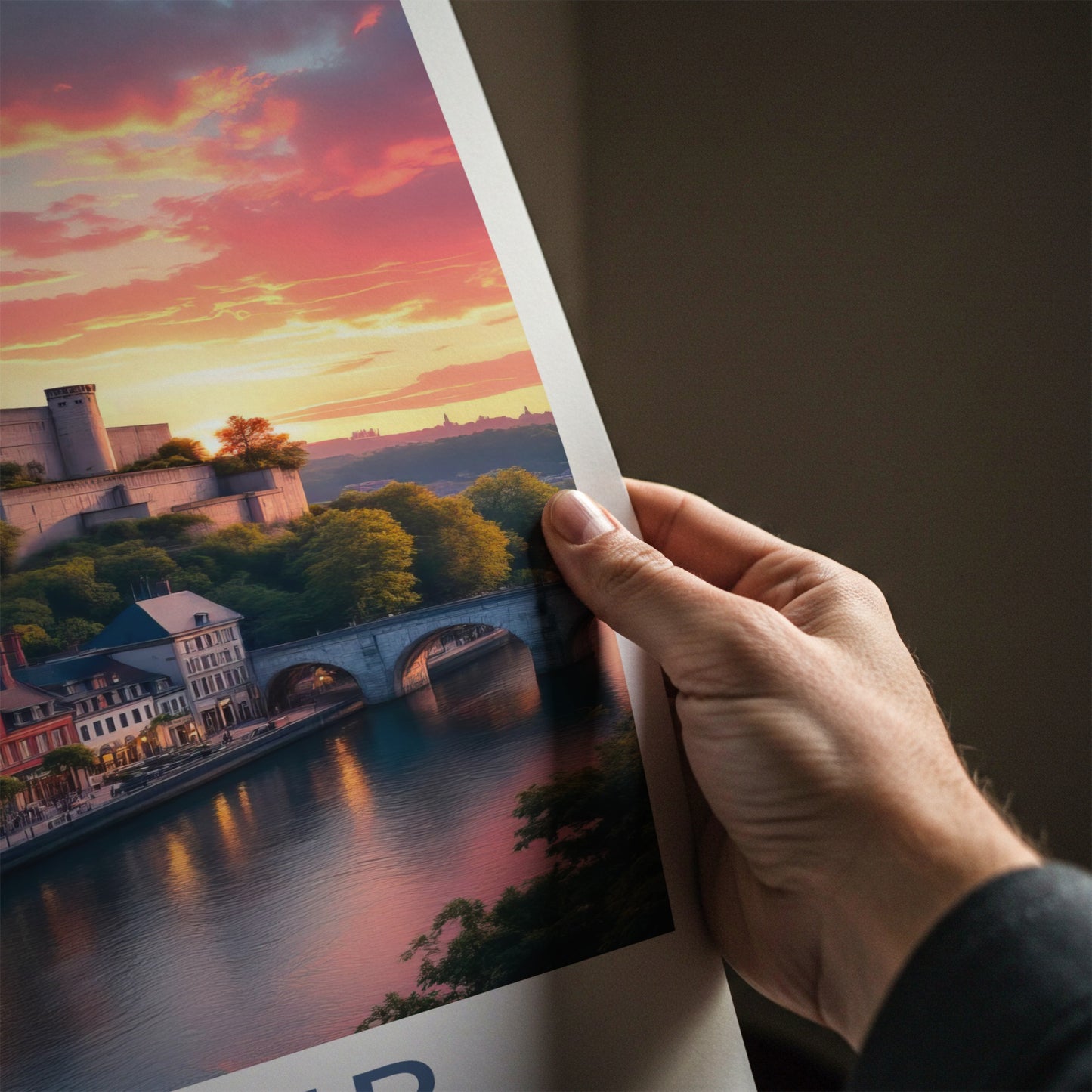 Namur Poster - Belgium Travel Art - Vibrant Sunset Citadel Home Decor