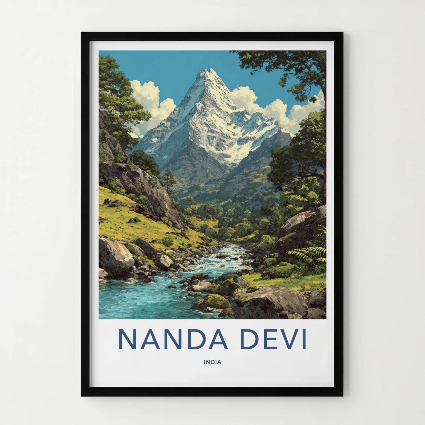 Nanda Devi Poster - India Travel Art - Uttarakhand Mountain River Valley Home Decor