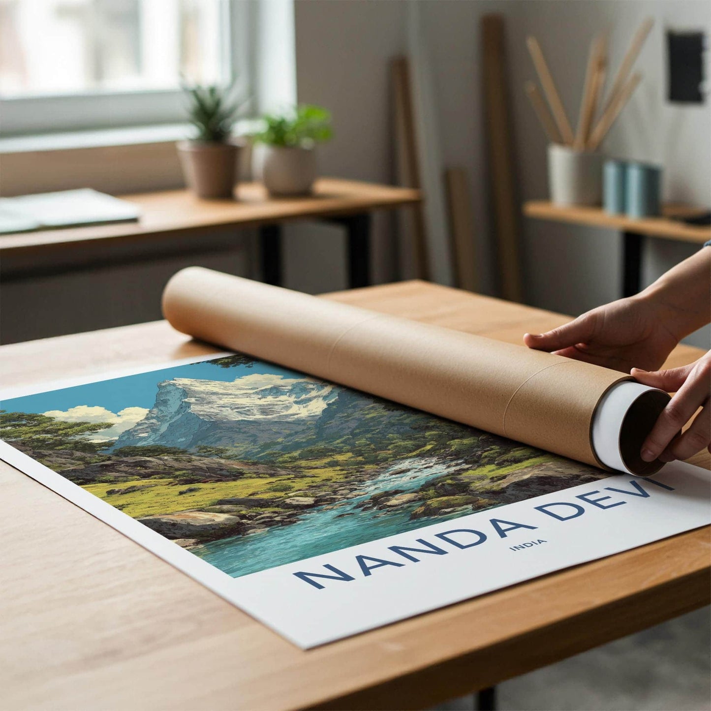 Nanda Devi Poster - India Travel Art - Uttarakhand Mountain River Valley Home Decor