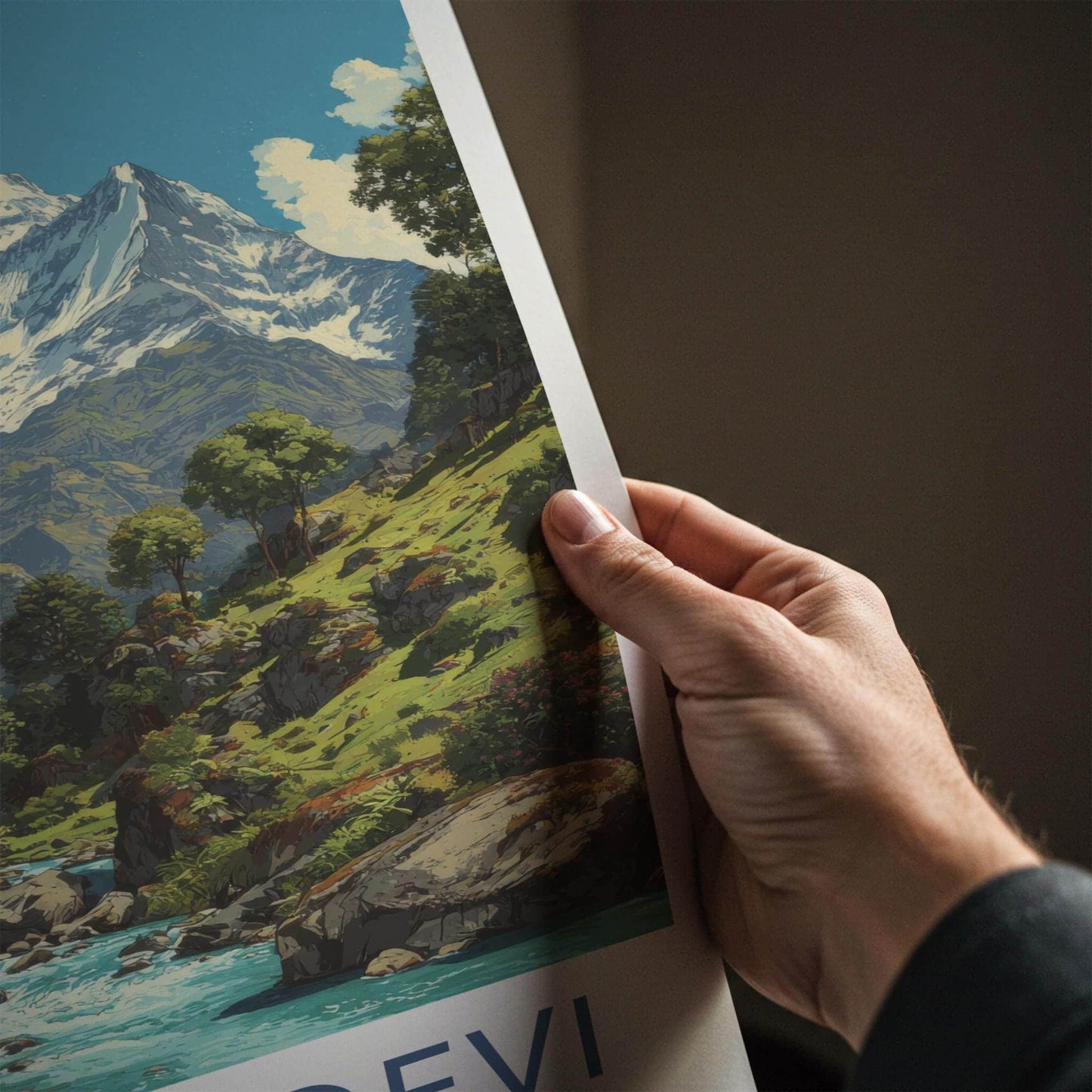 Nanda Devi Poster - India Travel Art - Uttarakhand Mountain River Valley Home Decor