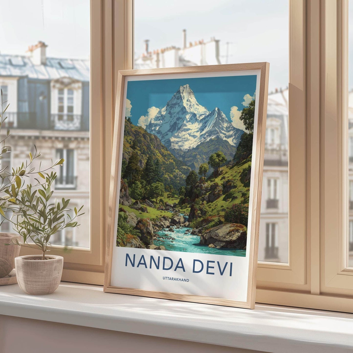 Nanda Devi Poster - India Travel Art - Uttarakhand Mountain River Valley Home Decor