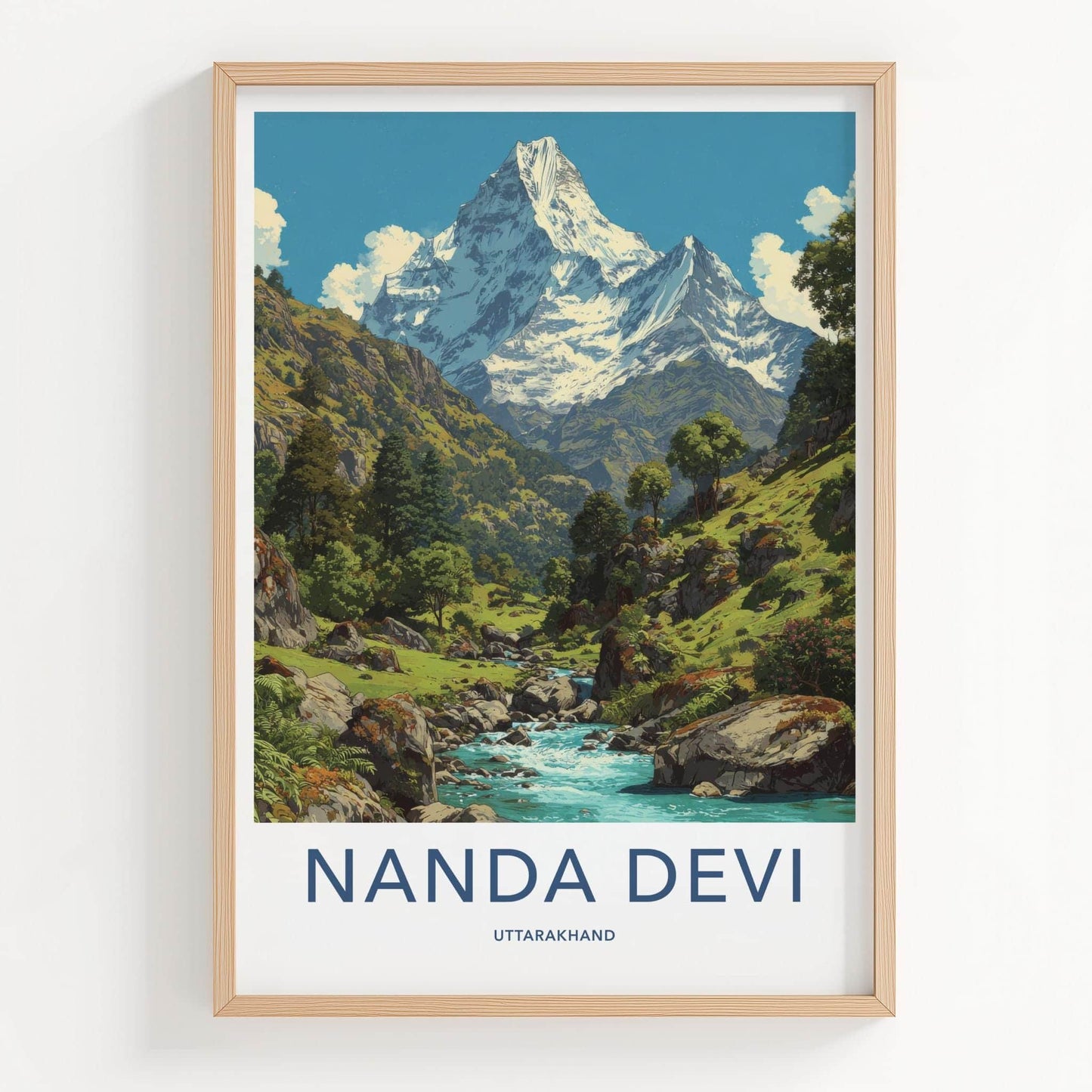 Nanda Devi Poster - India Travel Art - Uttarakhand Mountain River Valley Home Decor