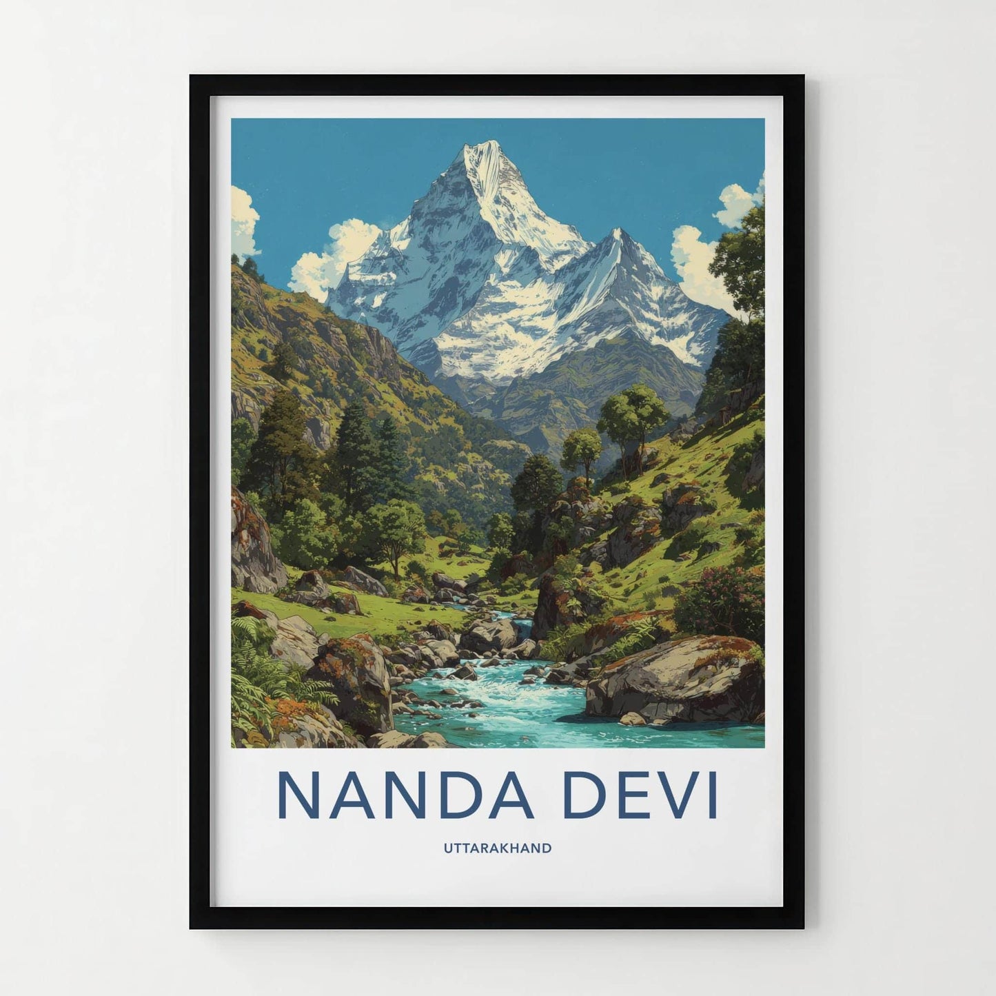 Nanda Devi Poster - India Travel Art - Uttarakhand Mountain River Valley Home Decor