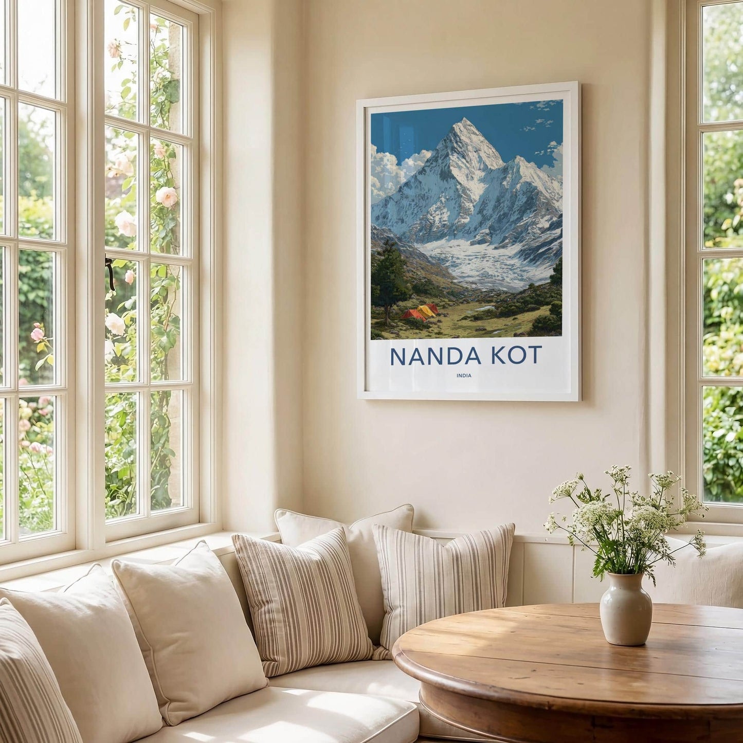 Nanda Kot Poster - India Travel Art - Uttarakhand Alpine Peak Tents Home Decor