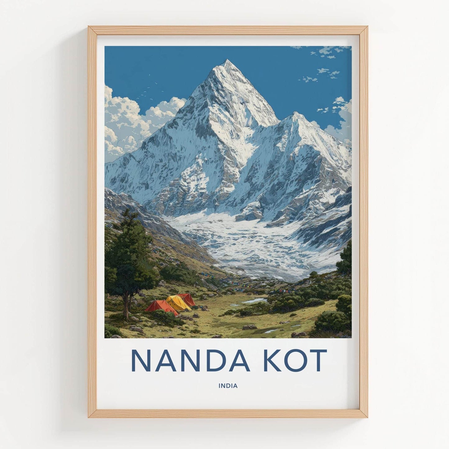 Nanda Kot Poster - India Travel Art - Uttarakhand Alpine Peak Tents Home Decor