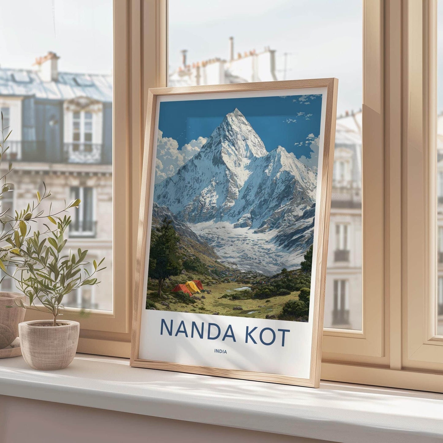 Nanda Kot Poster - India Travel Art - Uttarakhand Alpine Peak Tents Home Decor