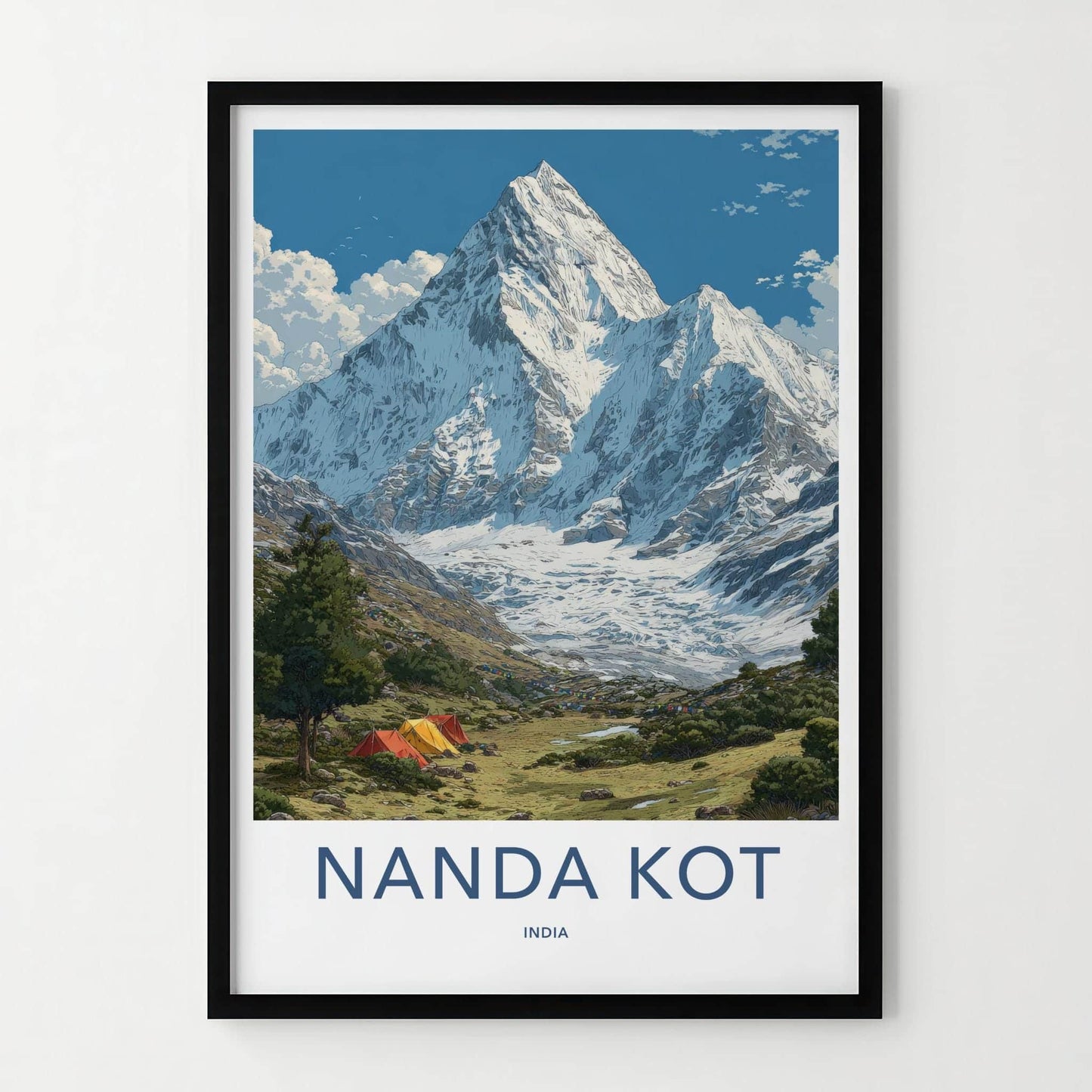 Nanda Kot Poster - India Travel Art - Uttarakhand Alpine Peak Tents Home Decor