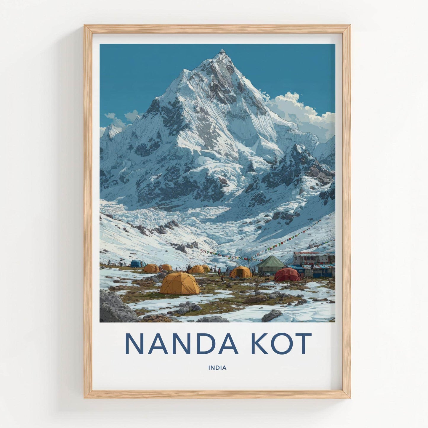 Nanda Kot Poster - India Travel Print - Uttarakhand Campsite Snowy Mountain Wall Decor