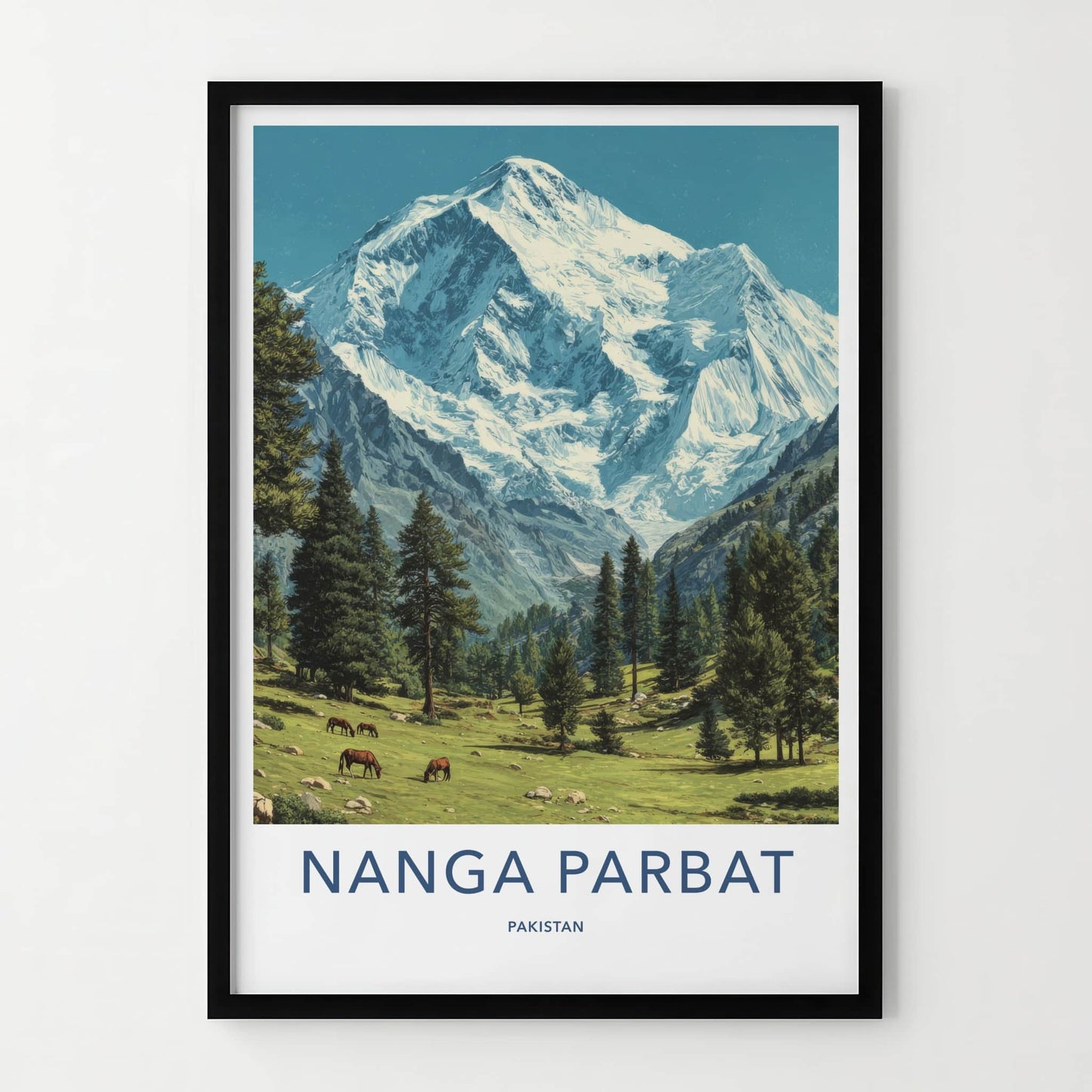 Nanga Parbat Poster - Pakistan Travel Print - Snow Capped Horses Gallery Art