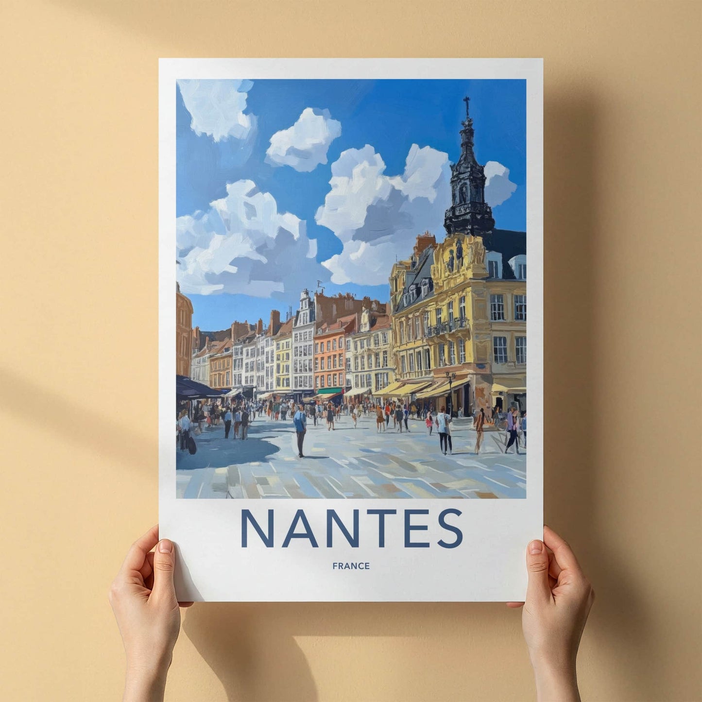 Nantes Poster - France Framed Print - Historic Street Scene Framed Decor