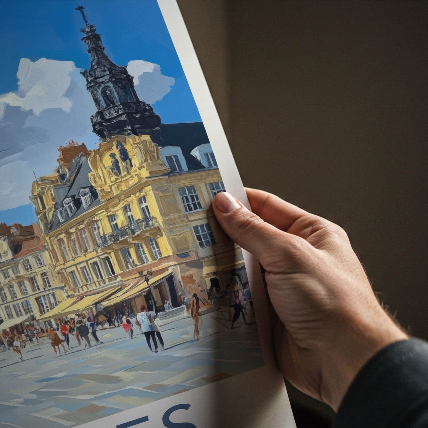 Nantes Poster - France Framed Print - Historic Street Scene Framed Decor