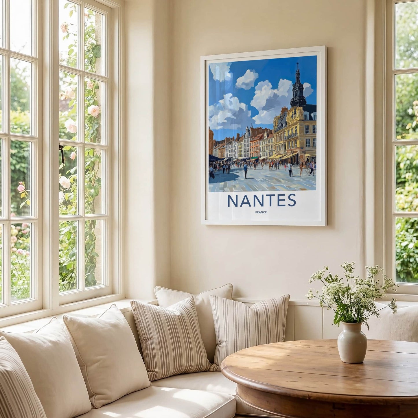 Nantes Poster - France Framed Print - Historic Street Scene Framed Decor