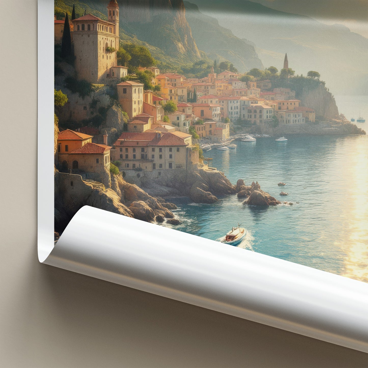 Naples Poster - Italy Travel Art - Coastal Cliff Village Wall Decor