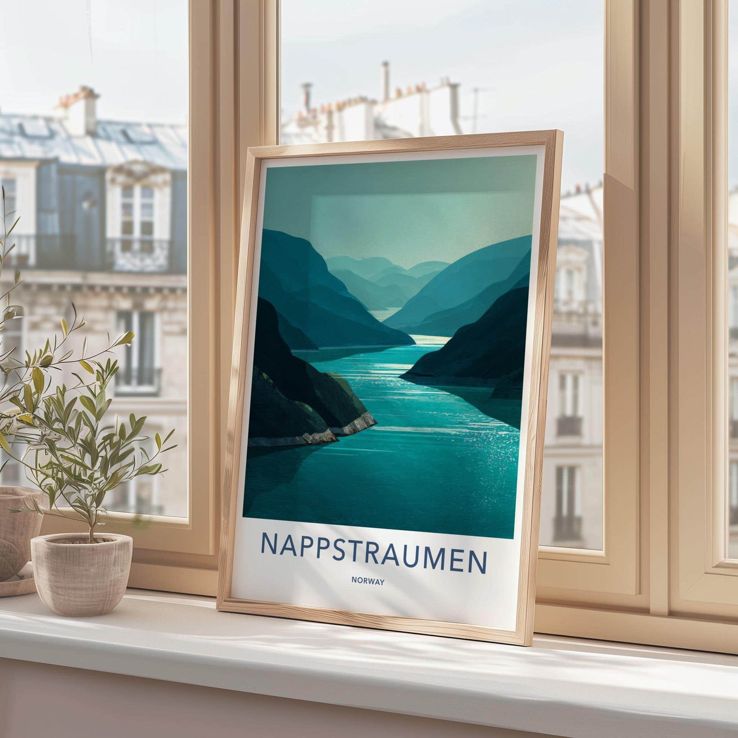 Nappstraumen Poster - Norway Travel Art - Fjord Mountain Water Wall Decor