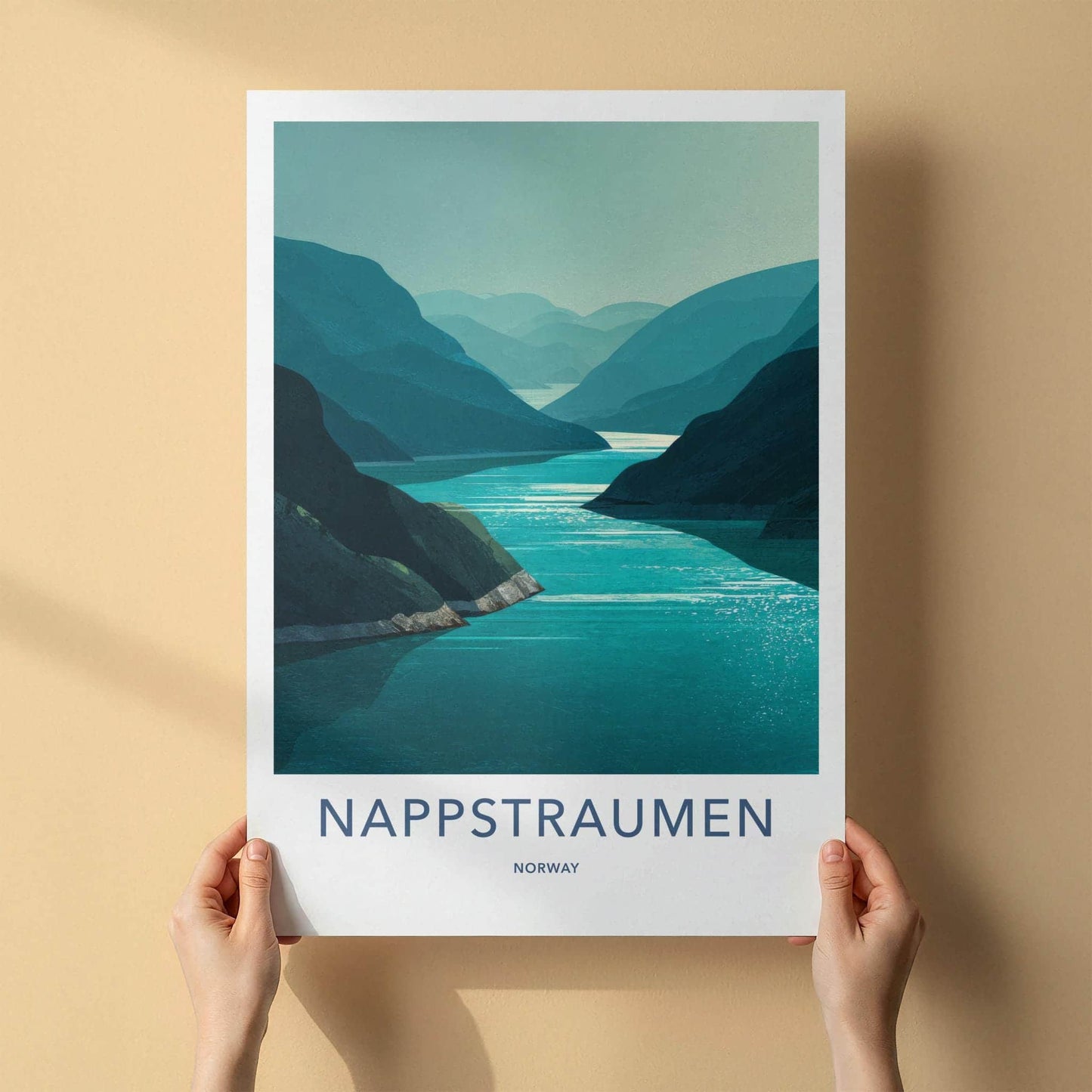 Nappstraumen Poster - Norway Travel Art - Fjord Mountain Water Wall Decor