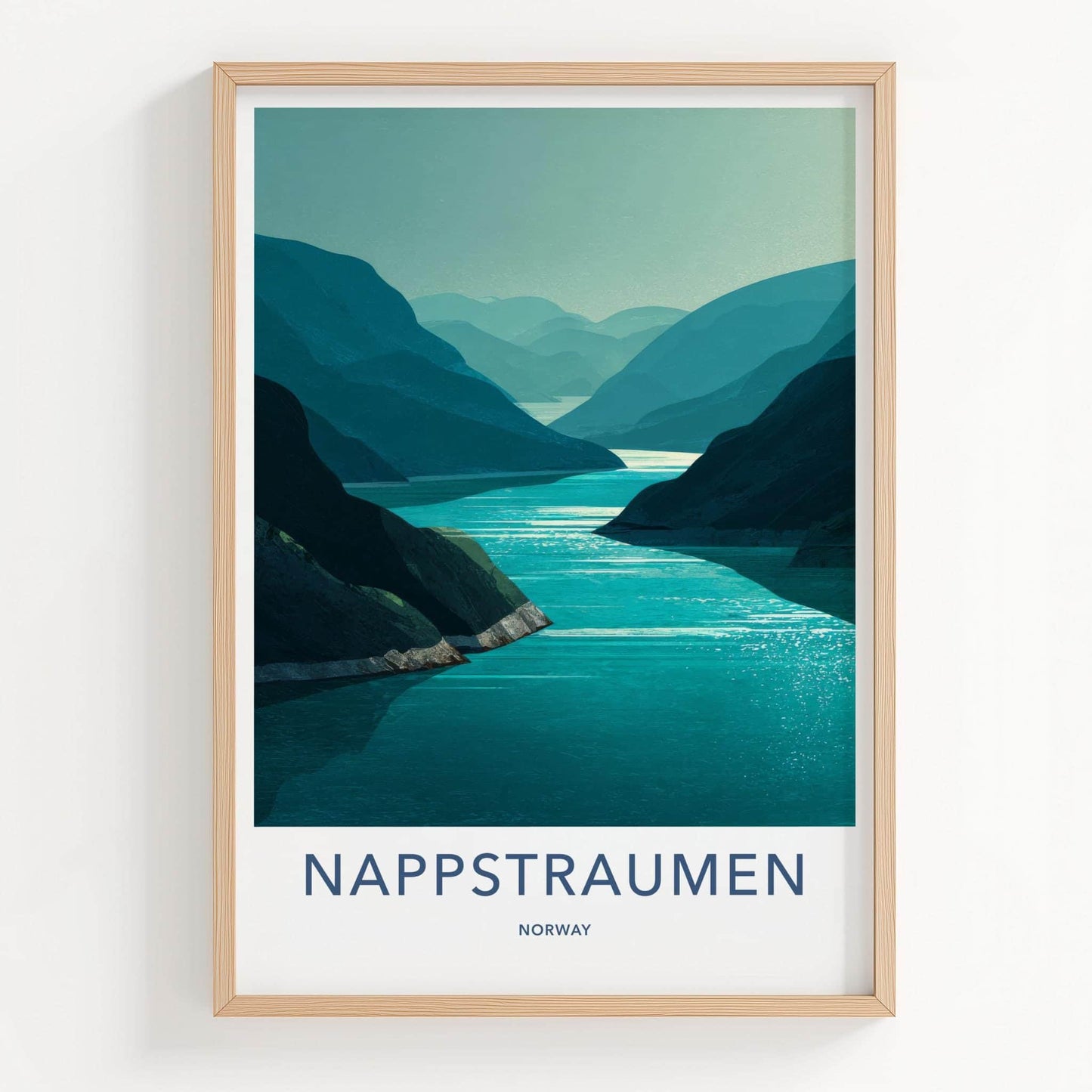 Nappstraumen Poster - Norway Travel Art - Fjord Mountain Water Wall Decor