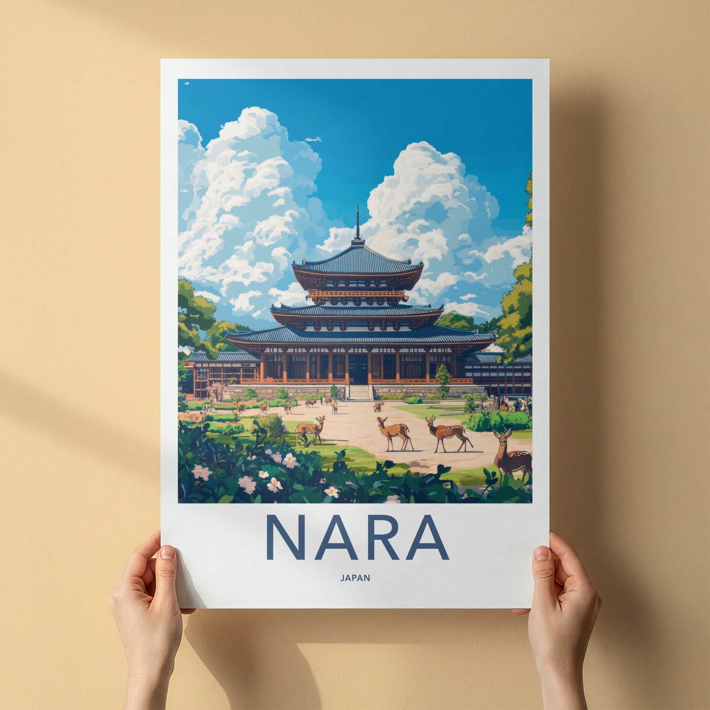 Nara Poster - Japan Framed Print - Temple Garden Deer Framed Decor