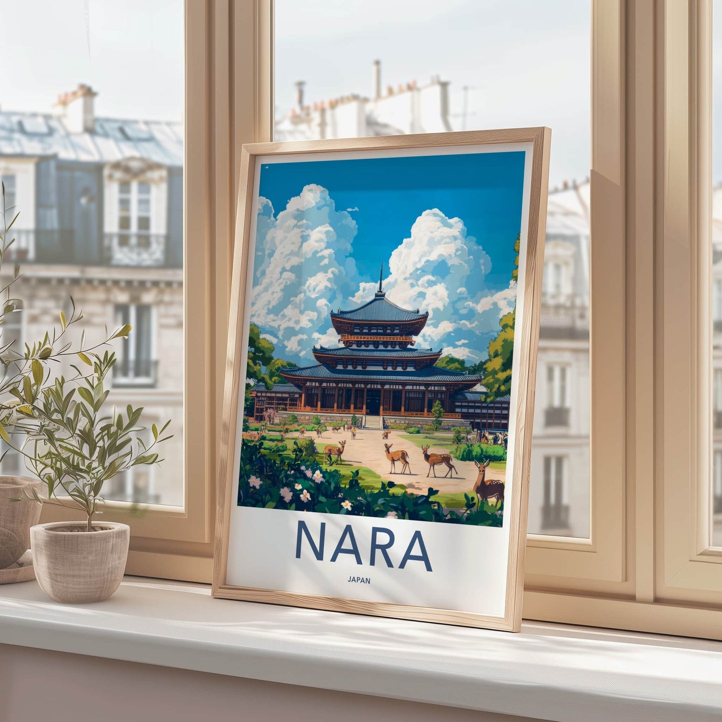 Nara Poster - Japan Framed Print - Temple Garden Deer Framed Decor