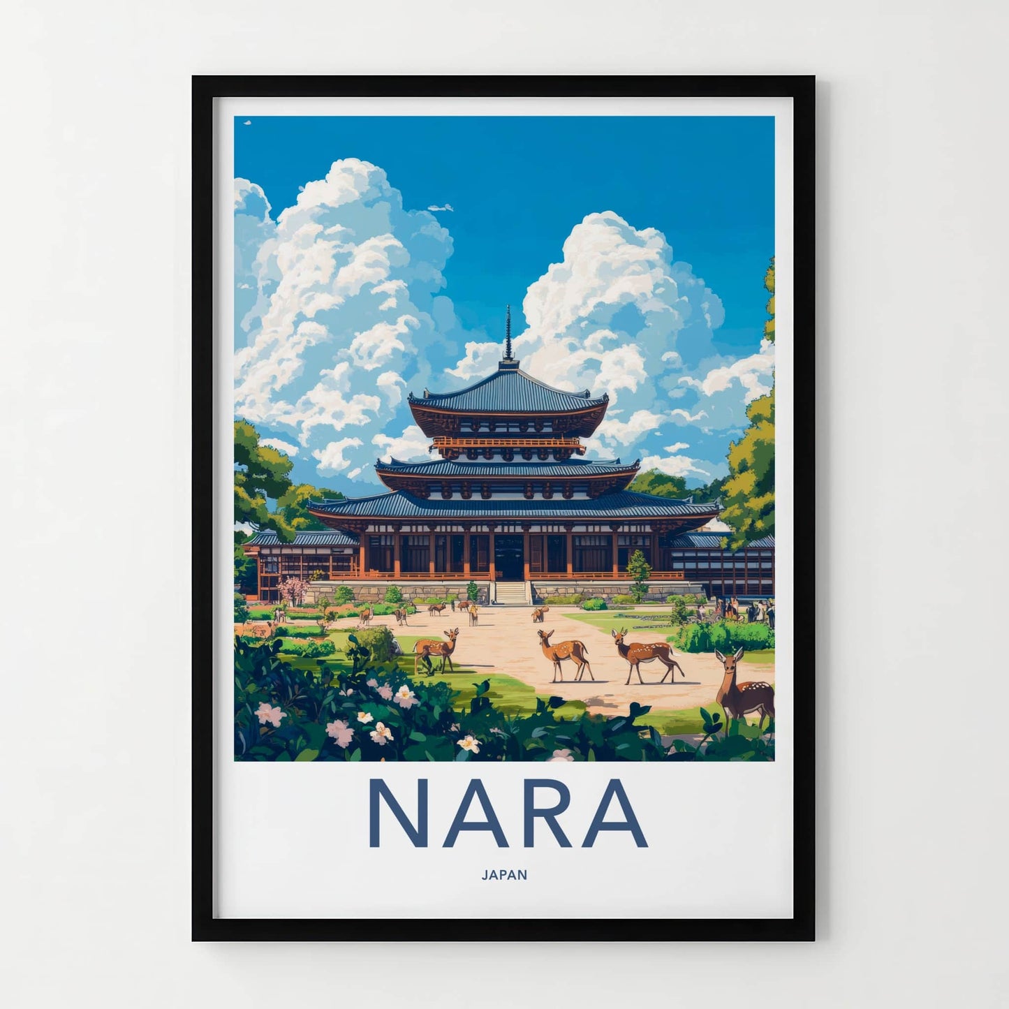 Nara Poster - Japan Framed Print - Temple Garden Deer Framed Decor