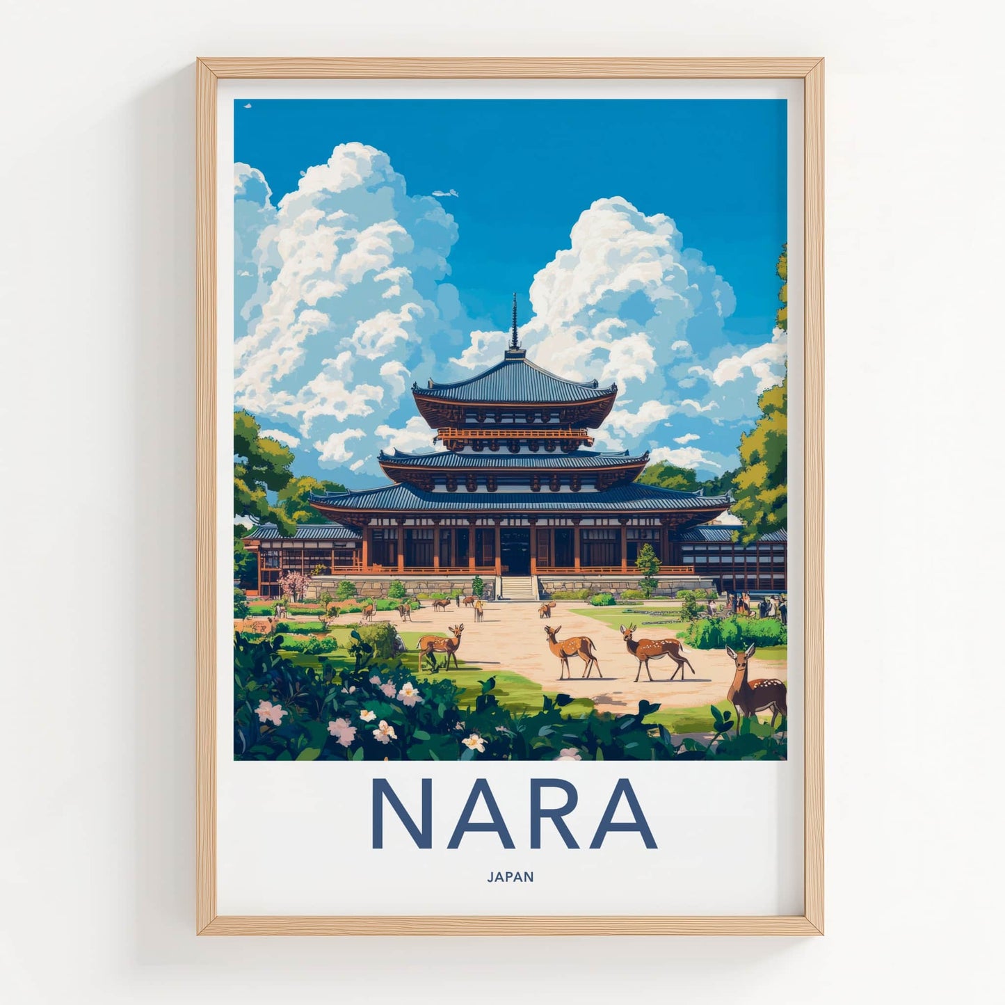 Nara Poster - Japan Framed Print - Temple Garden Deer Framed Decor
