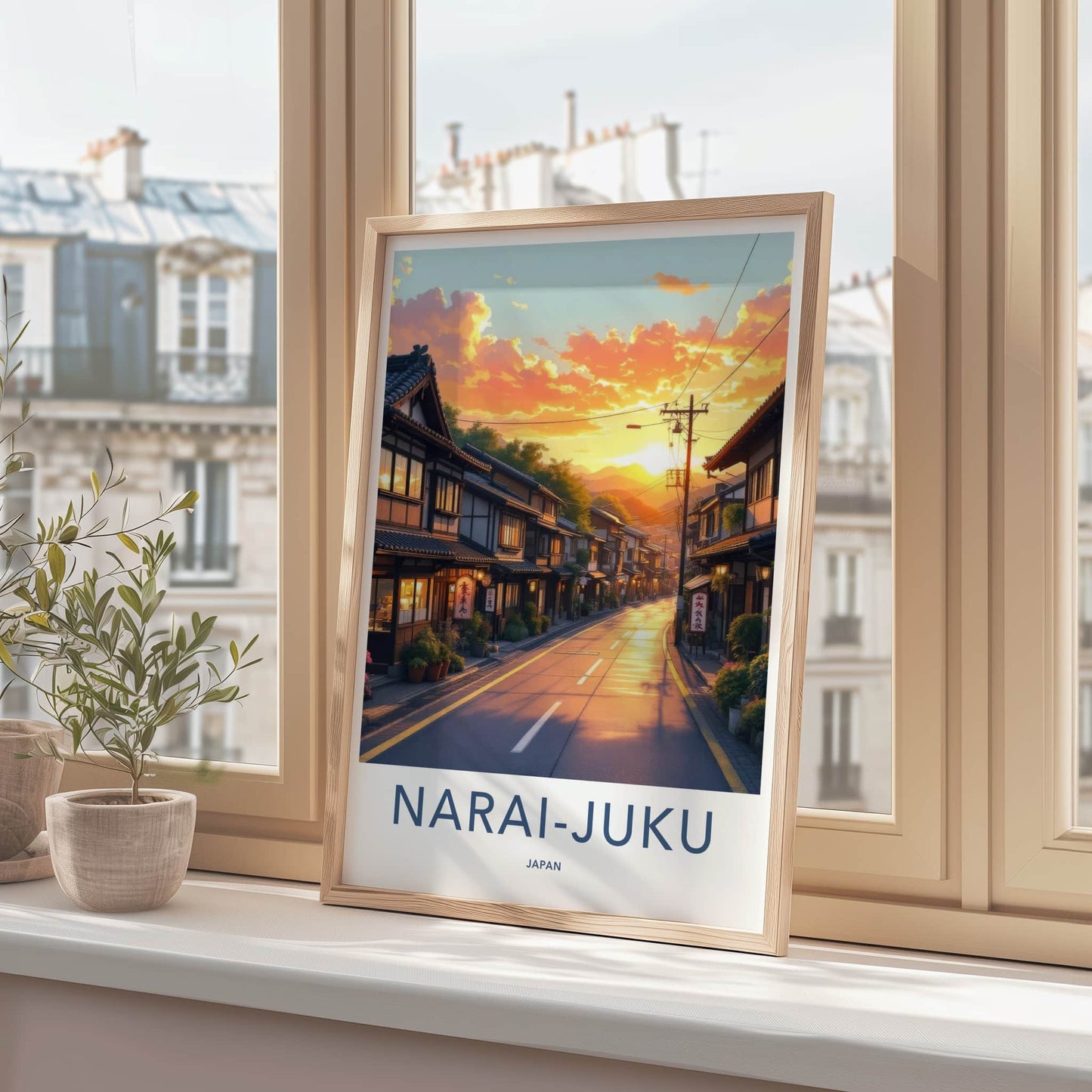 Narai-Juku Poster - Japan Travel Art - Golden Sunset Street Home Decor