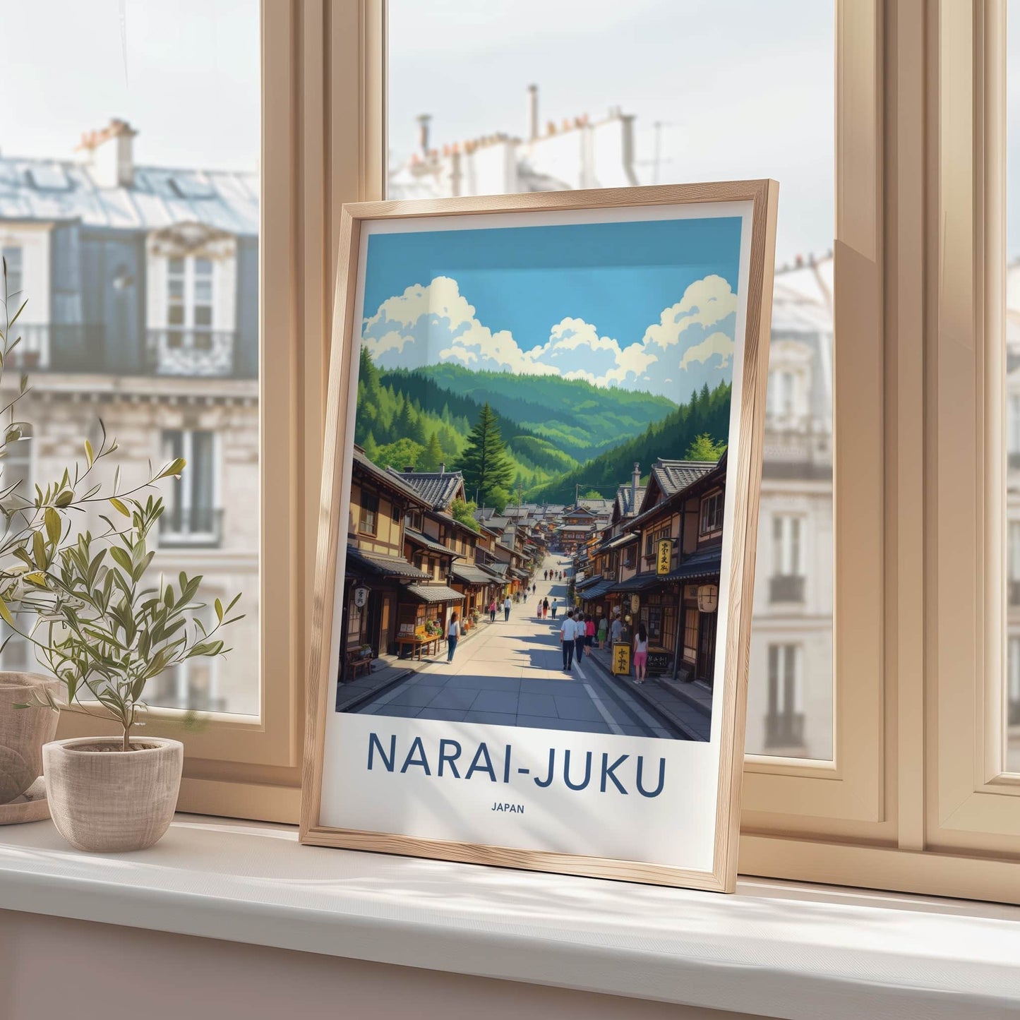 Narai-Juku Poster - Japan Travel Art - Historic Street Scene Home Decor
